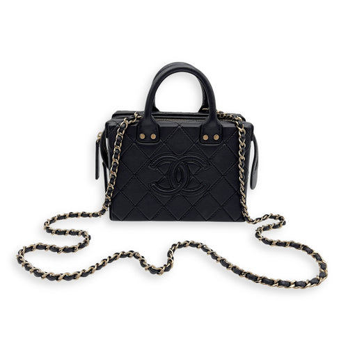 Chanel CC Black Top Handle Bag in Calfskin, Gold hardware_9
