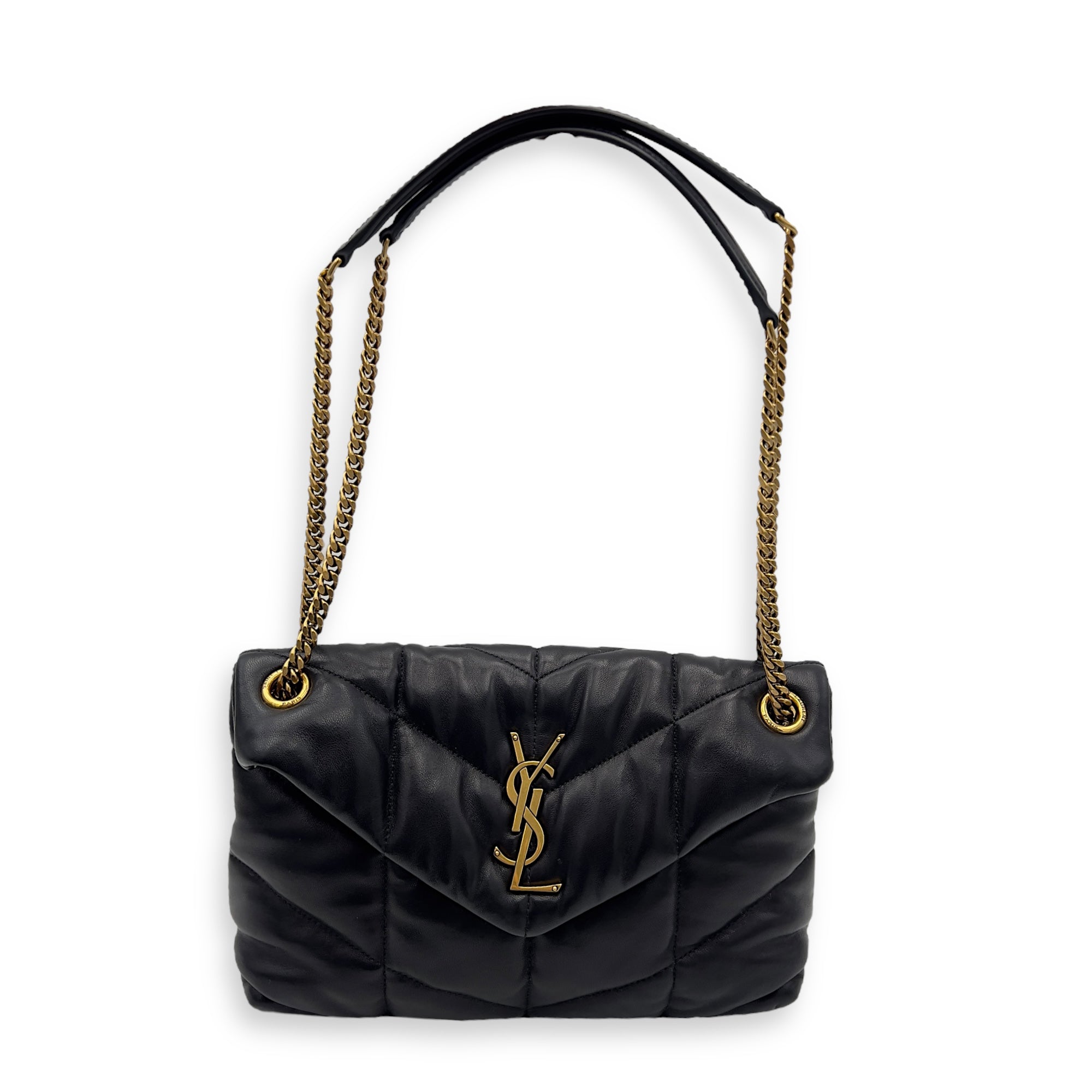 Saint Laurent Puffer Shoulder Bag Black in Calfskin, Gold hardware_9