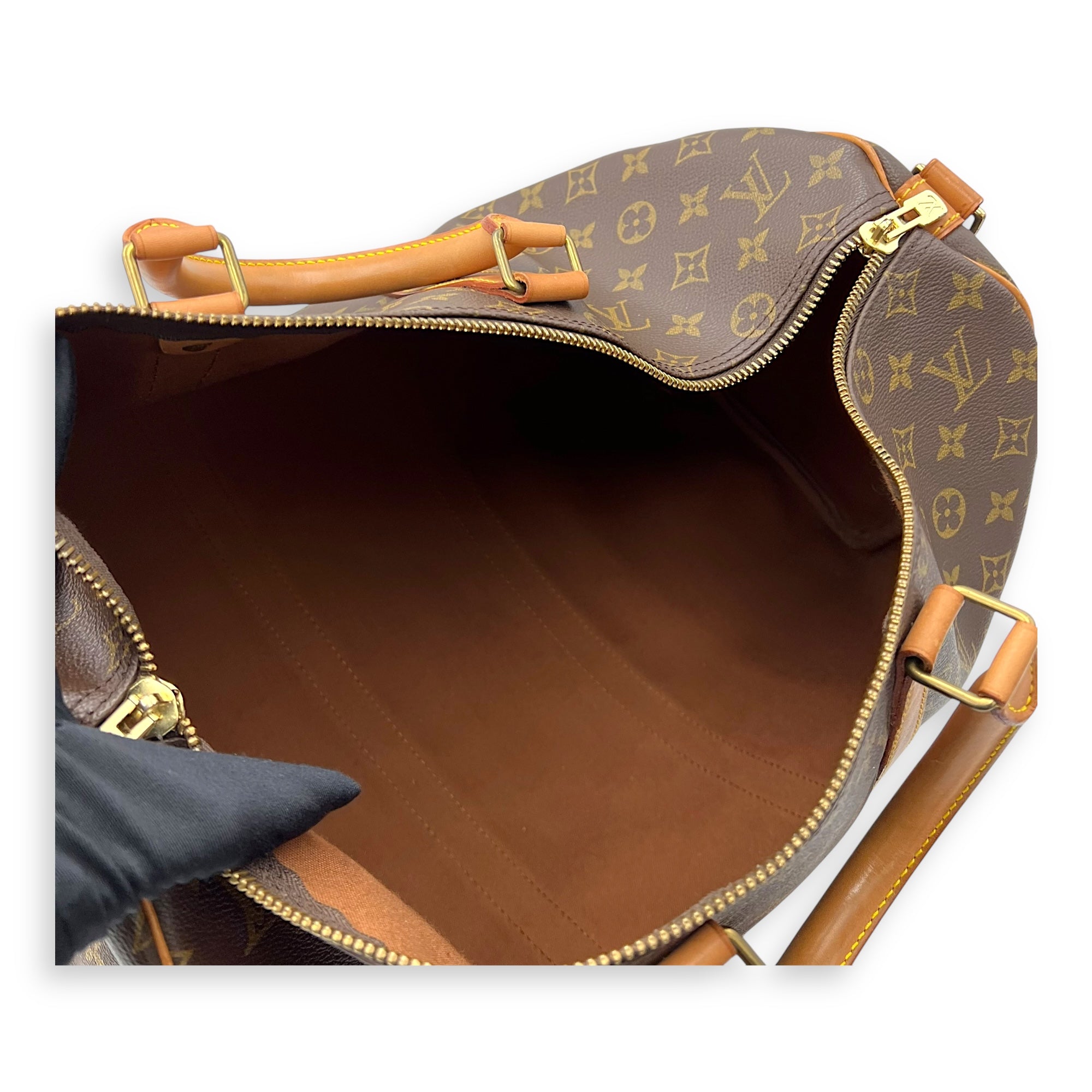 Louis Vuitton Keepall Top Handle Bag 45 Brown in Monogram Coated Canvas, Gold hardware_11