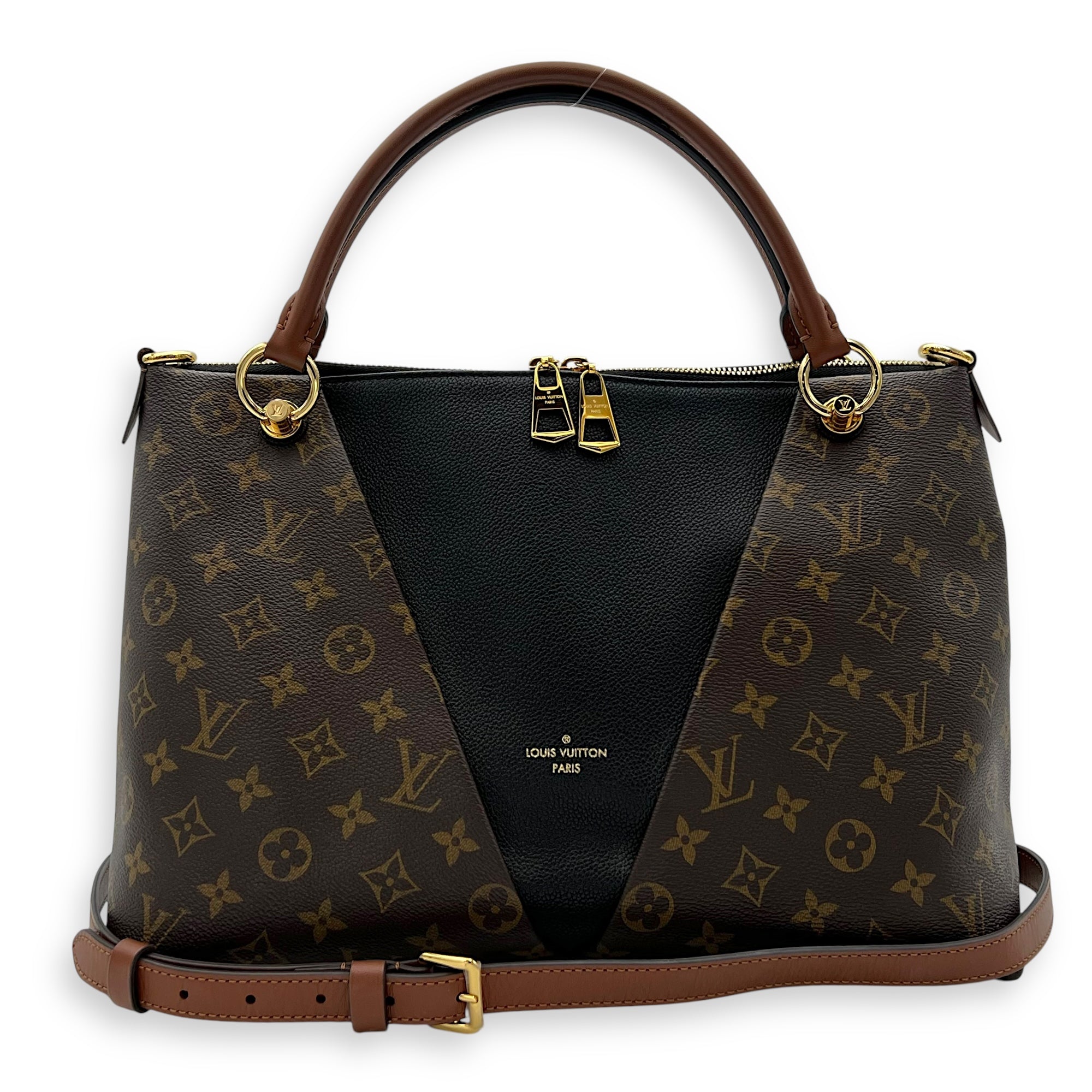 Louis Vuitton V MM Brown Top Handle Bag in Monogram Coated Canvas, Gold hardware_11