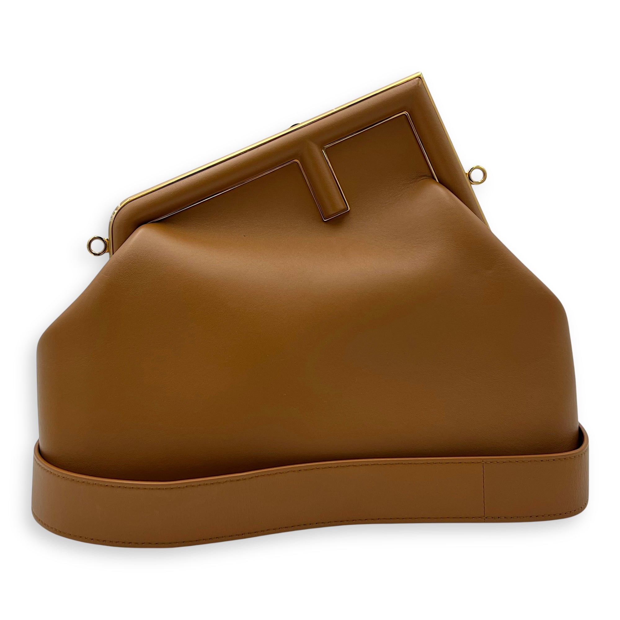 Fendi First Clutch Brown in Calfskin, Gold hardware_11