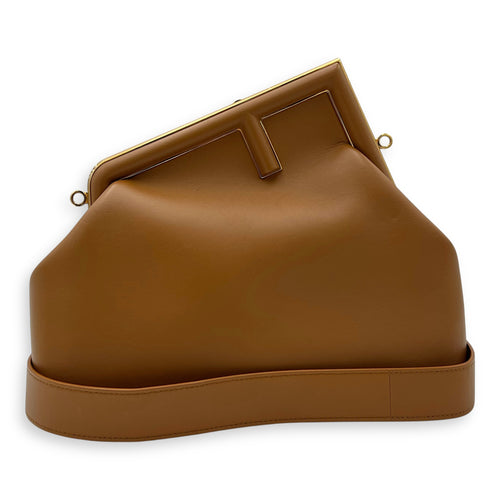 Fendi First Clutch Brown in Calfskin, Gold hardware_11