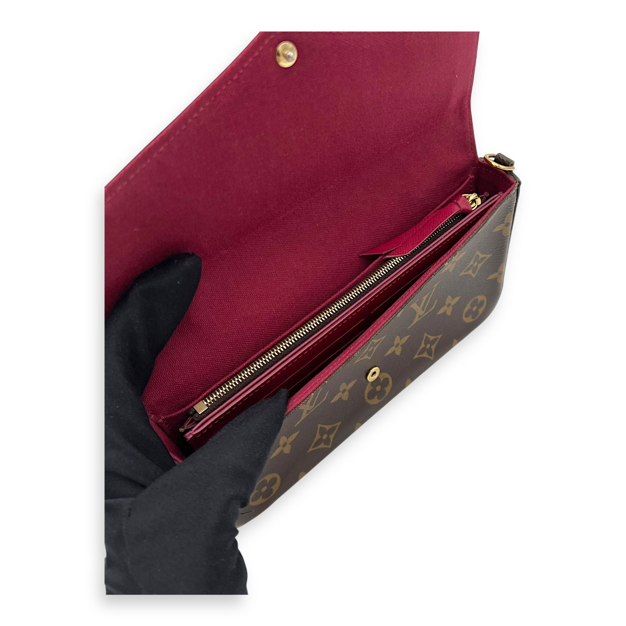 Louis Vuitton Felicie Wallet On Chain Brown in Monogram Coated Canvas, Gold hardware_11
