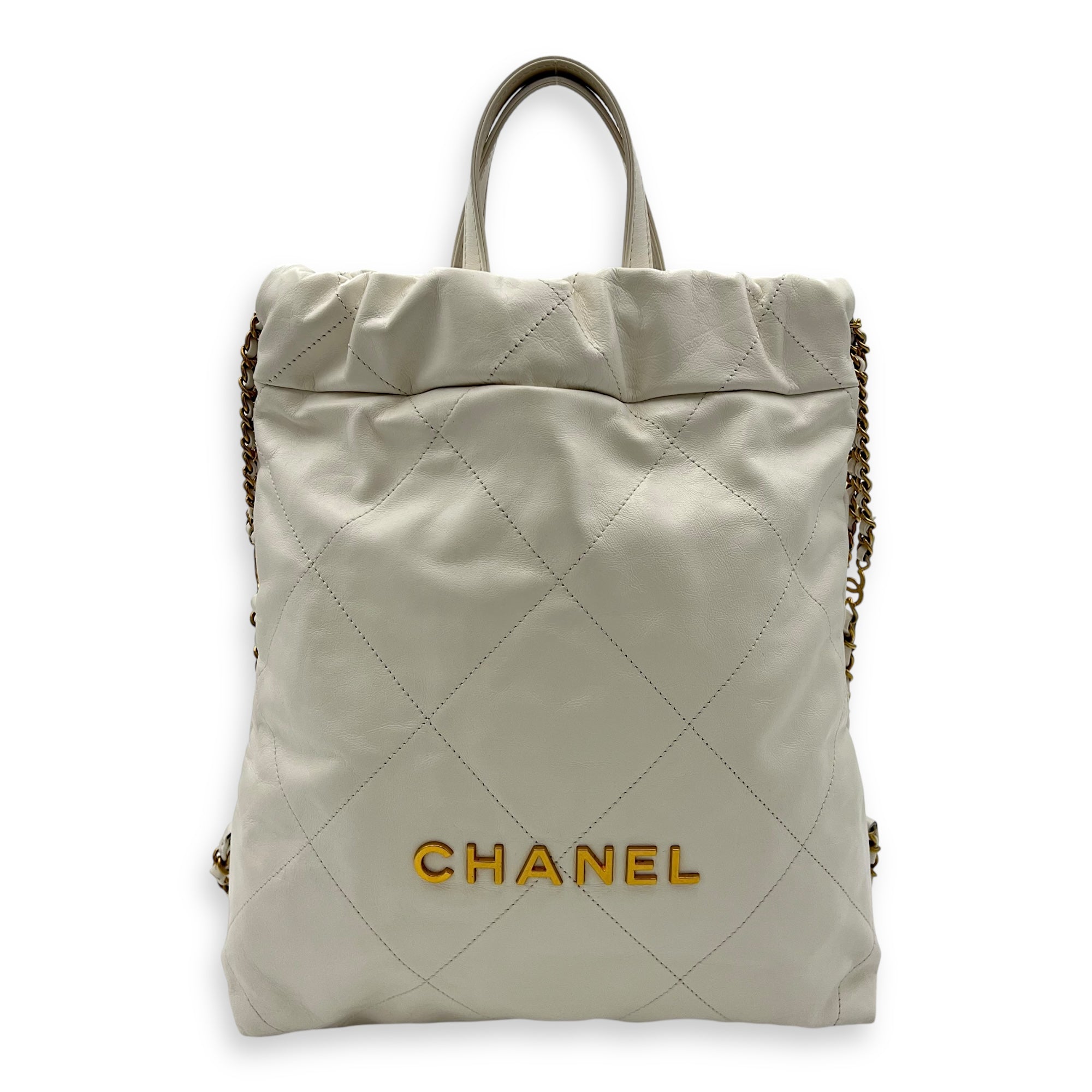 Chanel C22 Backpack White in Calfskin, Gold hardware_1