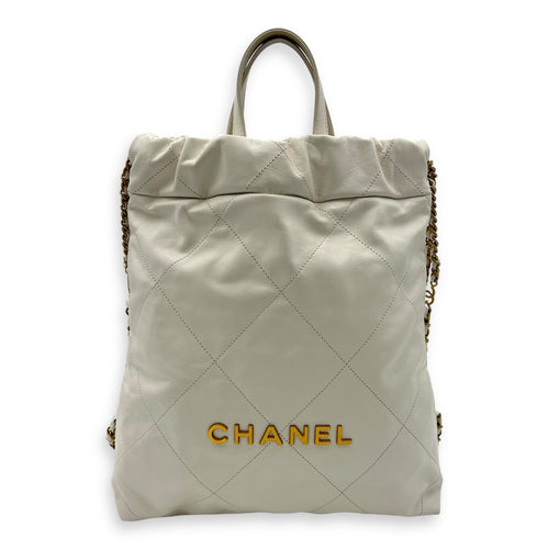 Chanel C22 Backpack White in Calfskin, Gold hardware_1