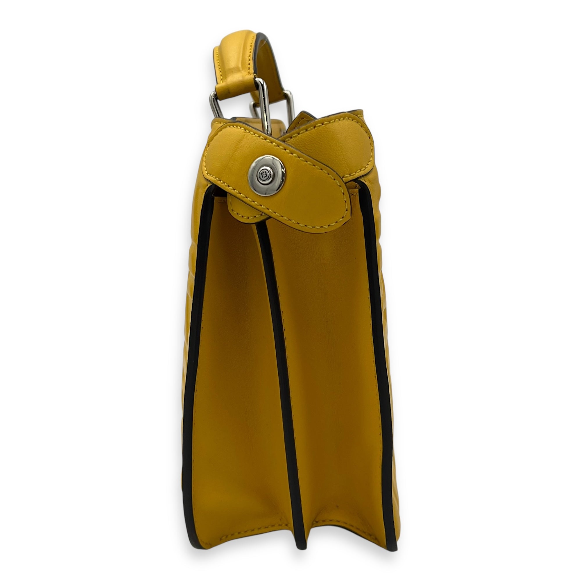 Fendi Peekaboo Top Handle Bag Yellow in Calfskin, Silver hardware_4