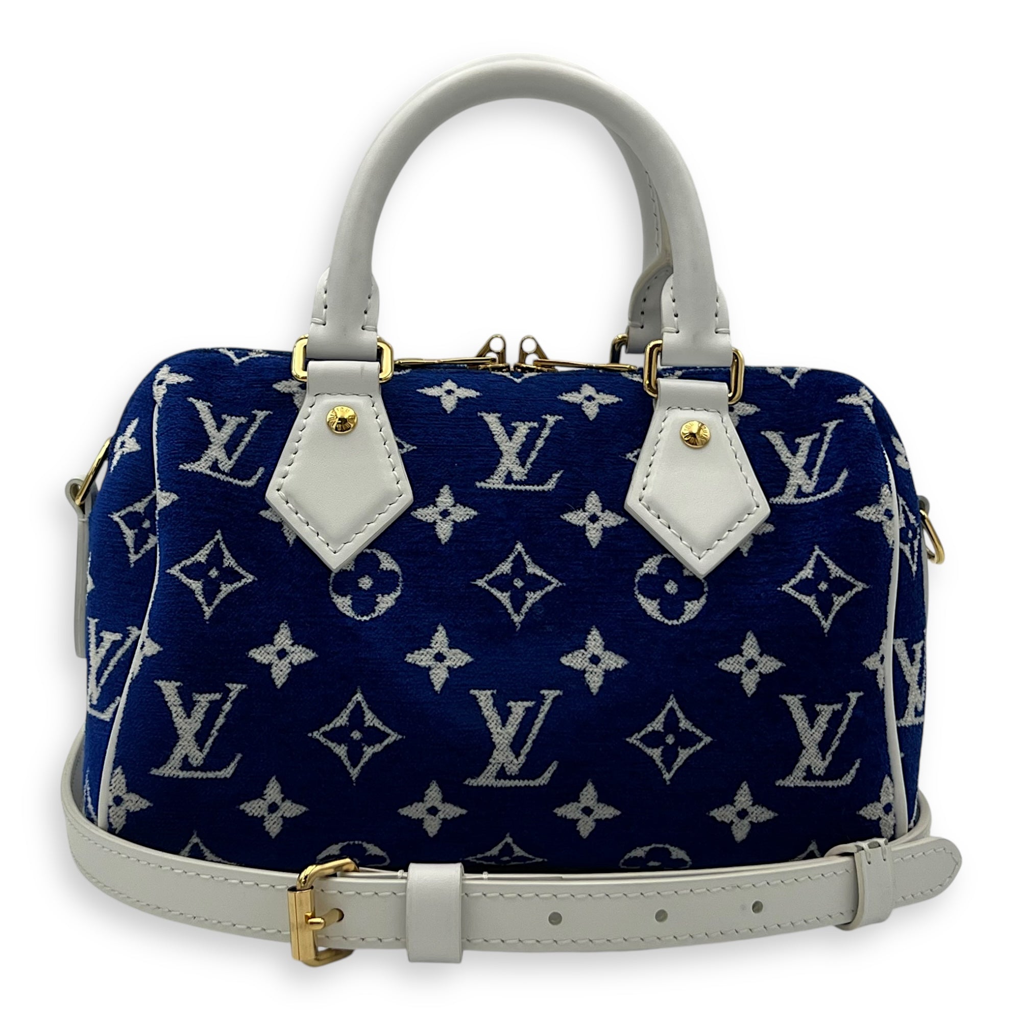 Louis Vuitton Speedy Bandouliere 20 Blue Top Handle Bag in Terry, Gold hardware_11