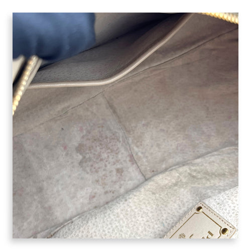 Prada Logo Top Handle Bag Beige in Calfskin, Gold hardware_11