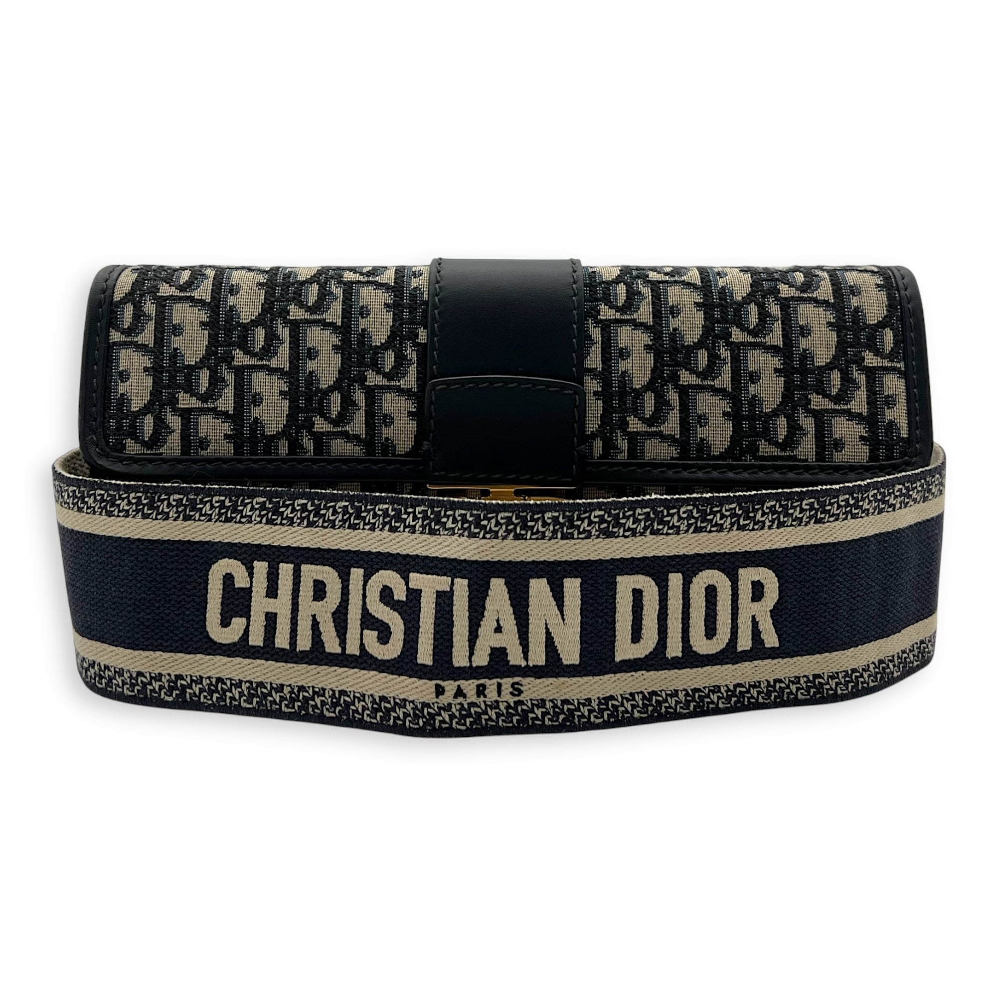 Christian Dior Montaigne Crossbody Bag Medium Blue in Canvas, Gold hardware_11