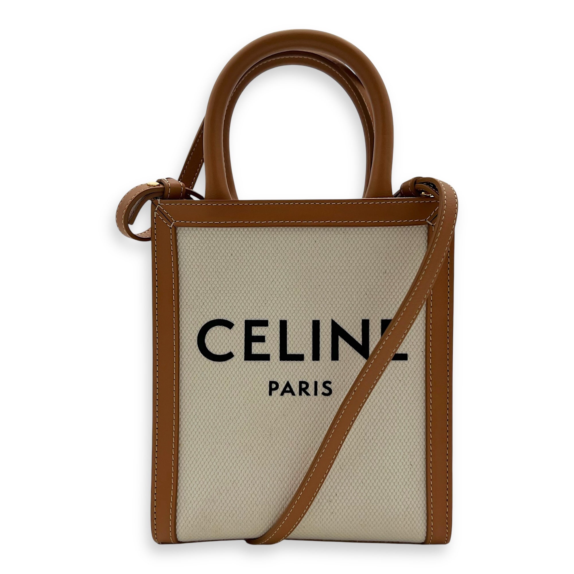 Celine Cabas Top Handle Bag Small Beige in Canvas, Gold hardware_11