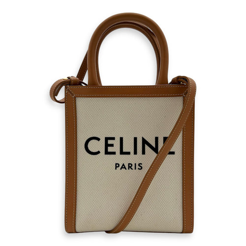 Celine Cabas Top Handle Bag Small Beige in Canvas, Gold hardware_11