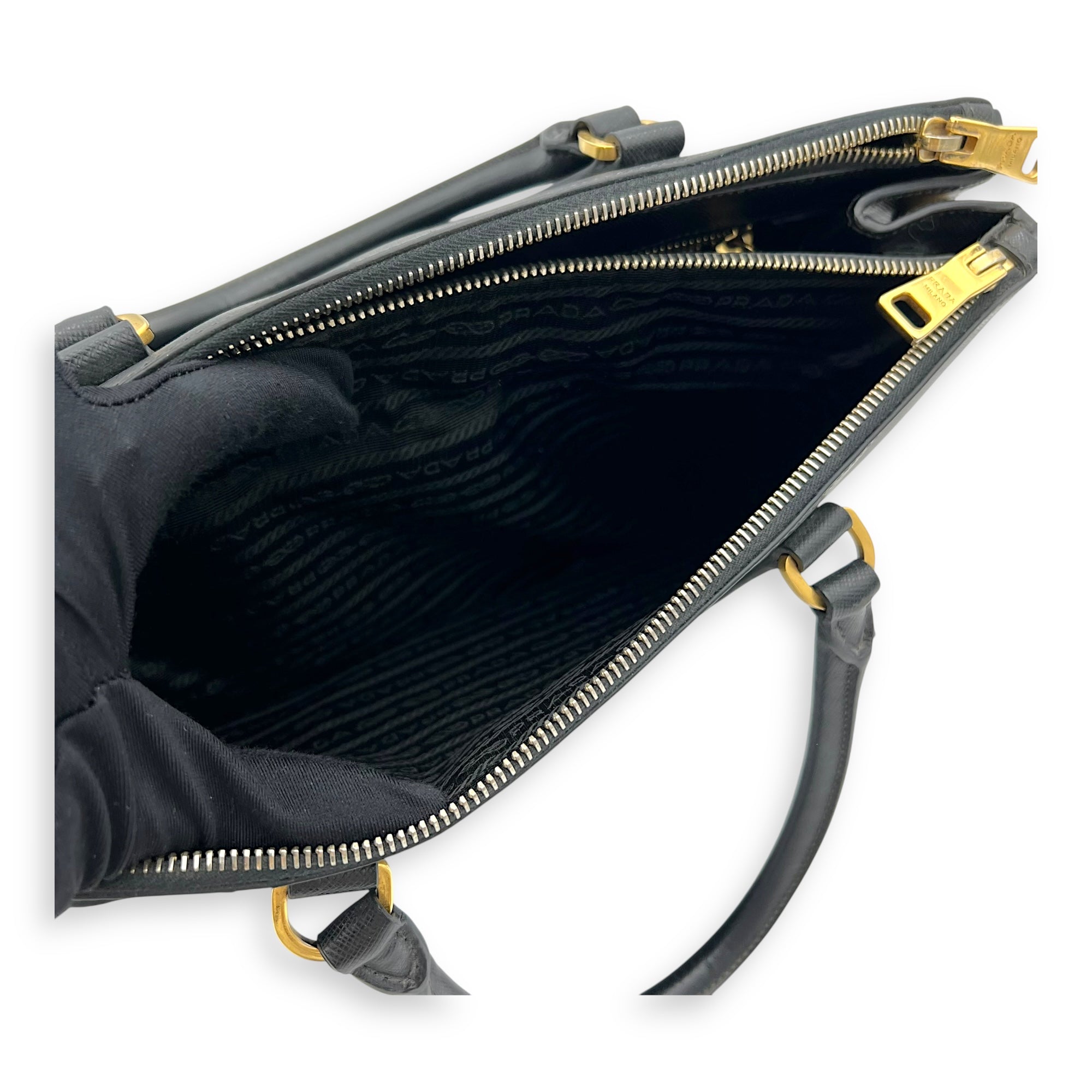 Prada Galleria Top Handle Bag Black in Saffiano Leather, Gold hardware_11