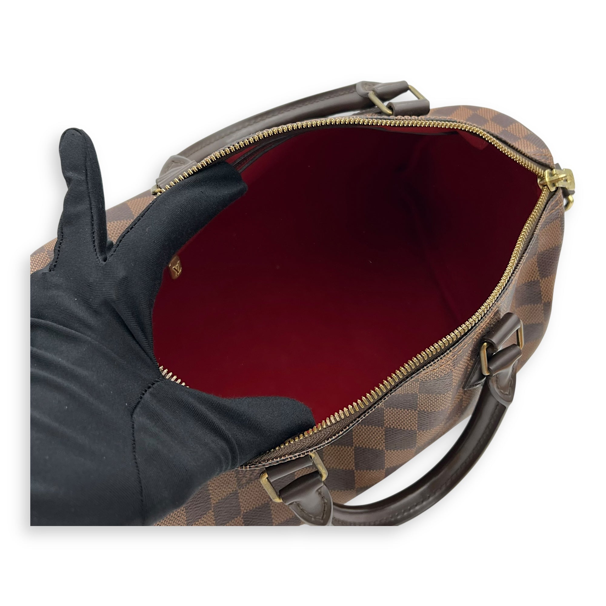 Louis Vuitton Speedy Bandouliere Top Handle Bag 30 Brown in Coated Canvas, Gold hardware_11