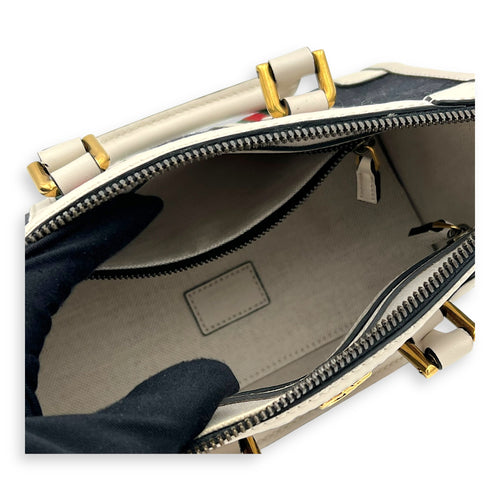 Gucci Sherry Top Handle Bag Mini White in Calfskin and jacquard, Gold hardware_11
