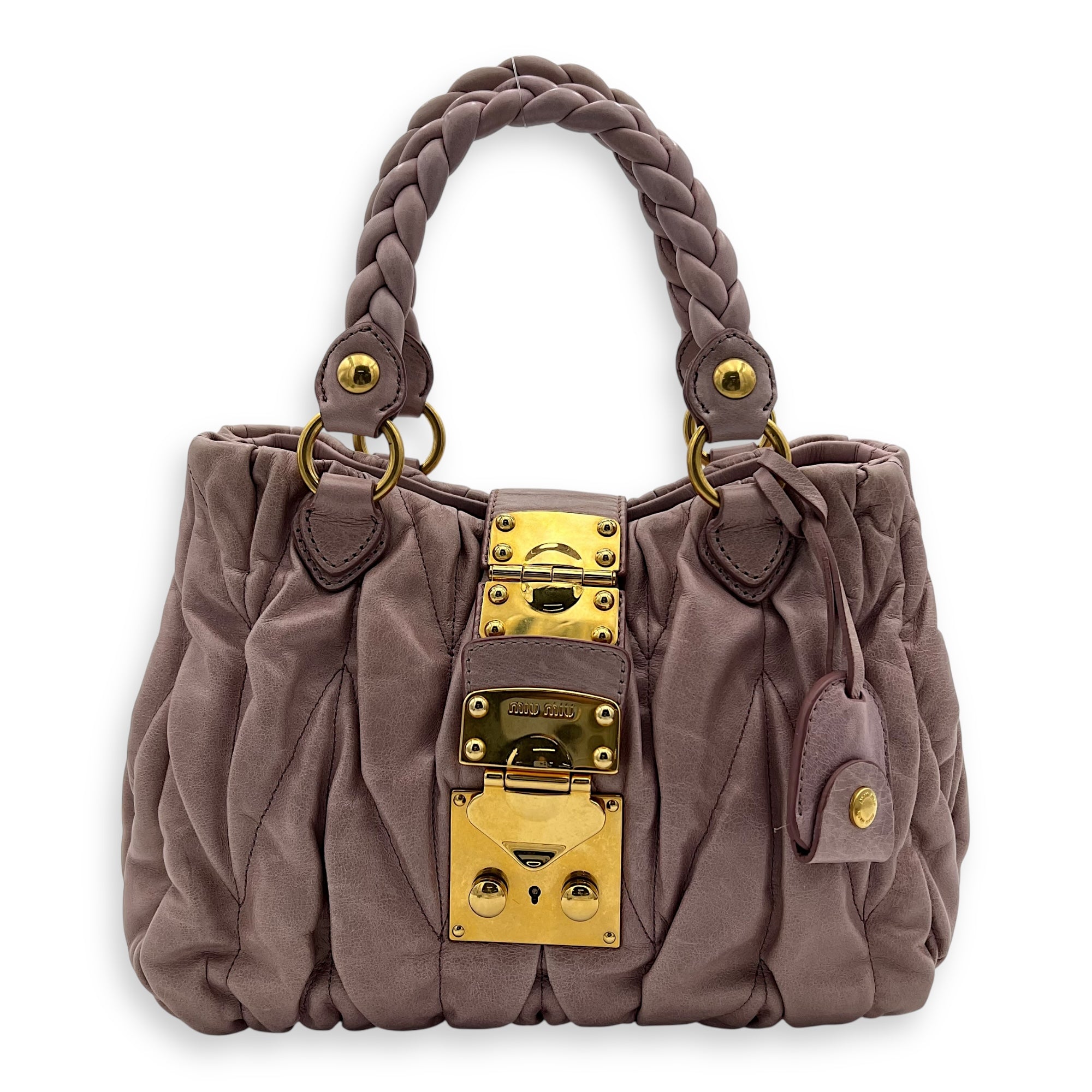 Miu Miu Gaufre Top Handle Bag Pink in Calfskin, Gold hardware_1