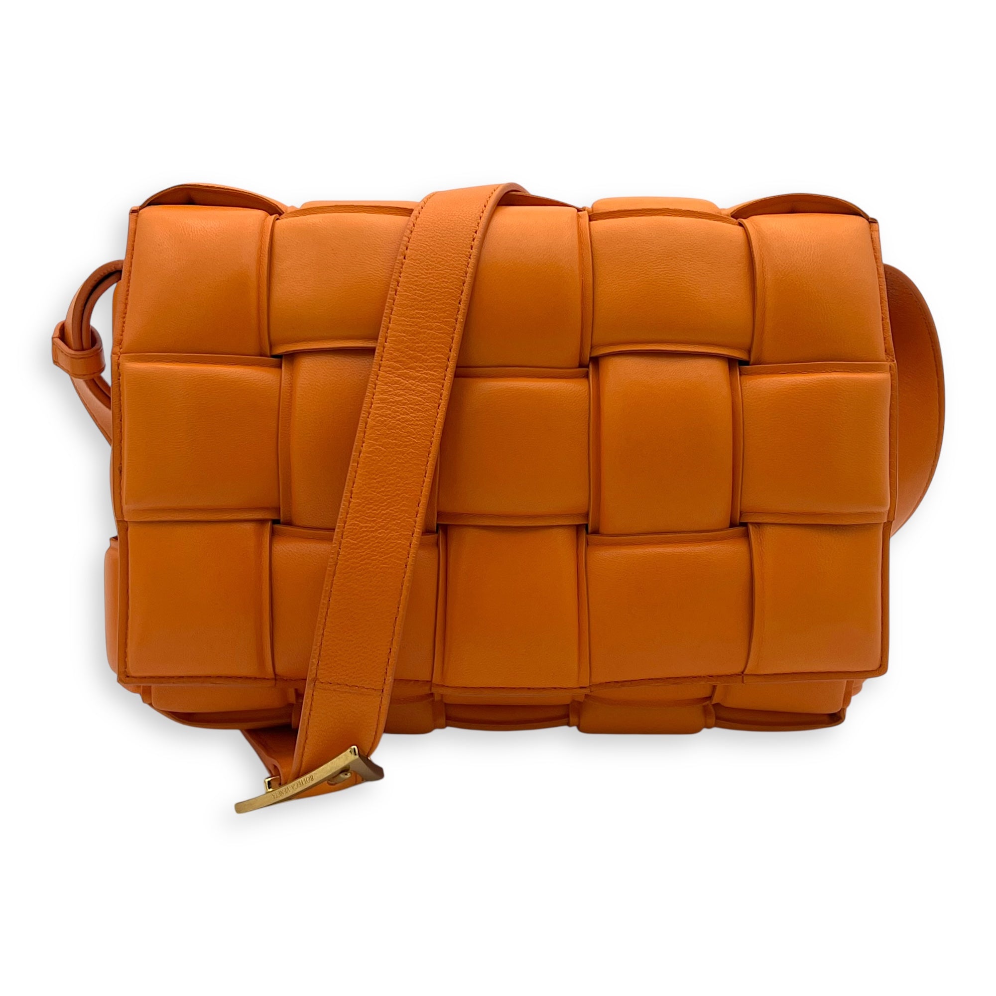 Bottega Veneta Cassette Shoulder Bag Orange in Lambskin, Gold hardware_11