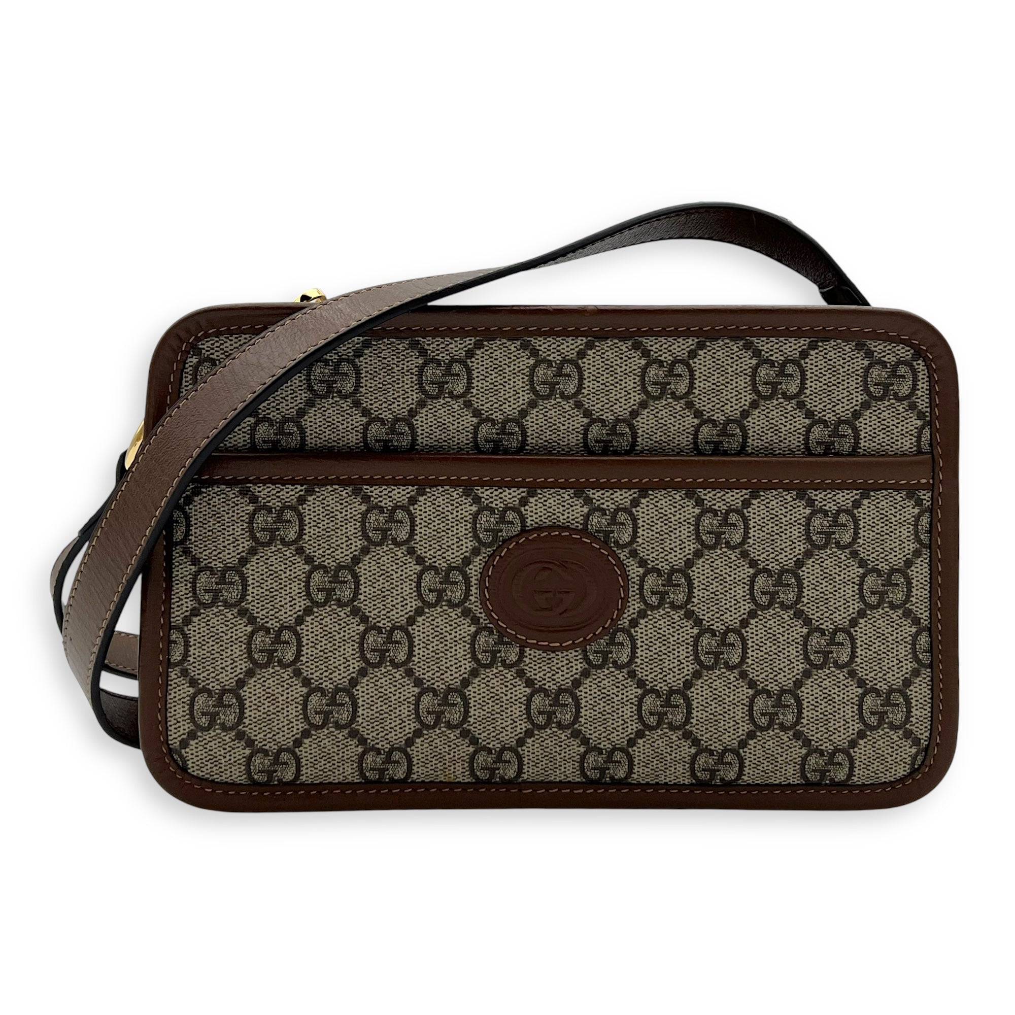 Gucci GG Supreme Crossbody Bag Brown in Coated Canvas, Gold hardware_11