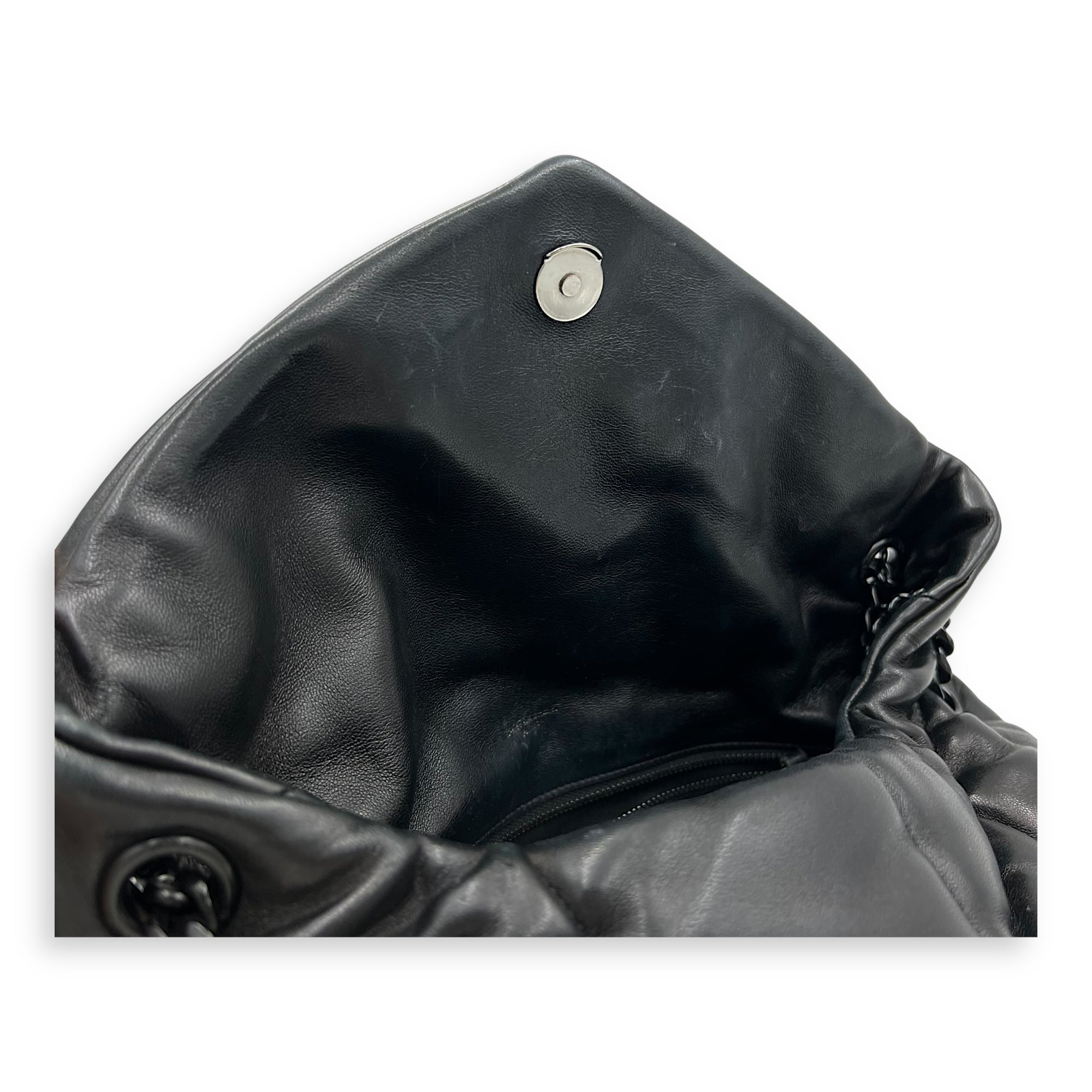 Saint Laurent Puffer Shoulder Bag Black in Lambskin, Lacquered Metal hardware_11