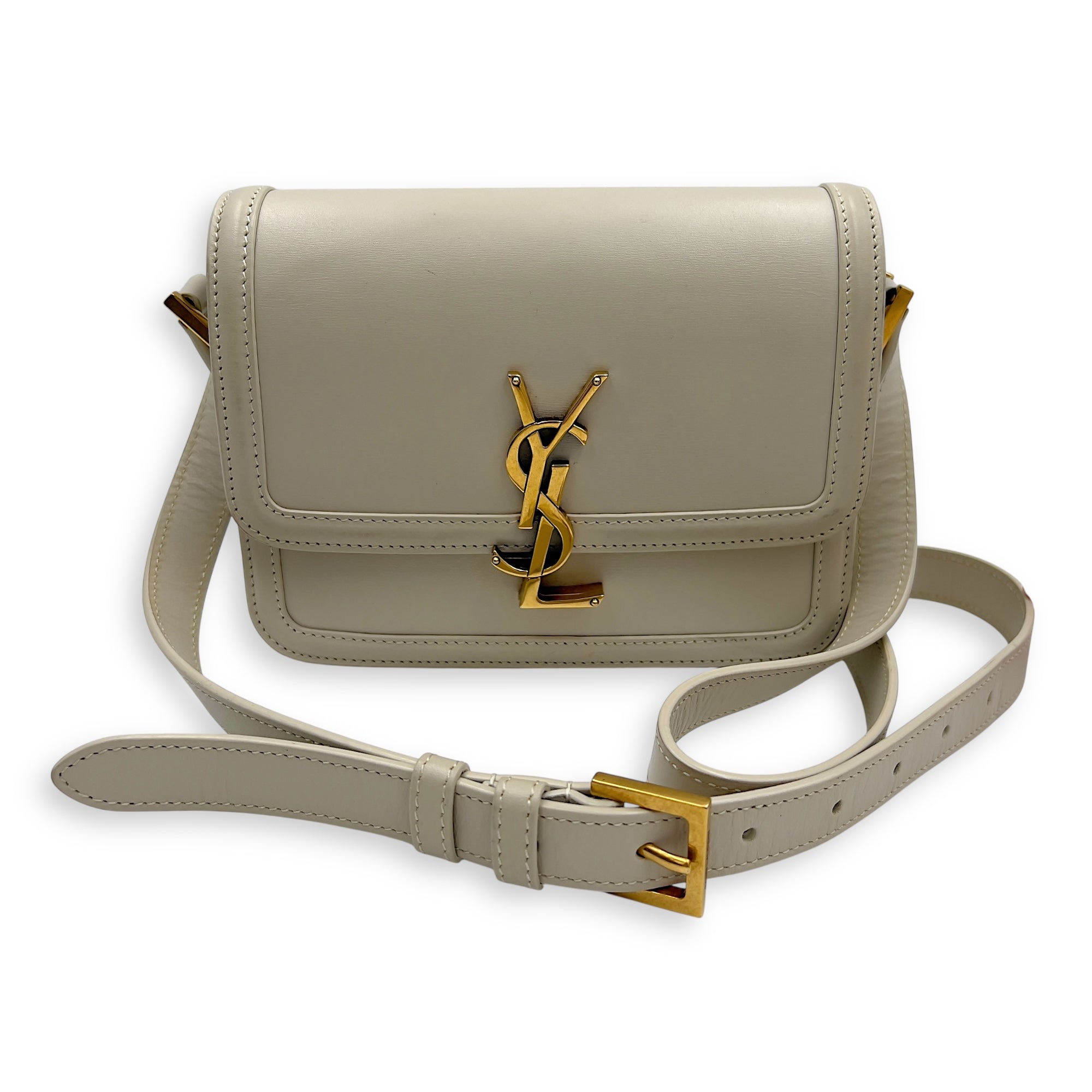 Saint Laurent Solferino Shoulder Bag White in Calfskin, Gold hardware_9