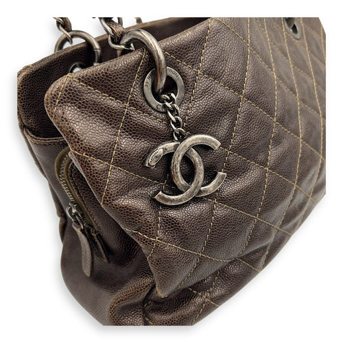 Chanel Quilted Wildstitch Tote Bag Brown in Calfskin, Ruthenium hardware_11