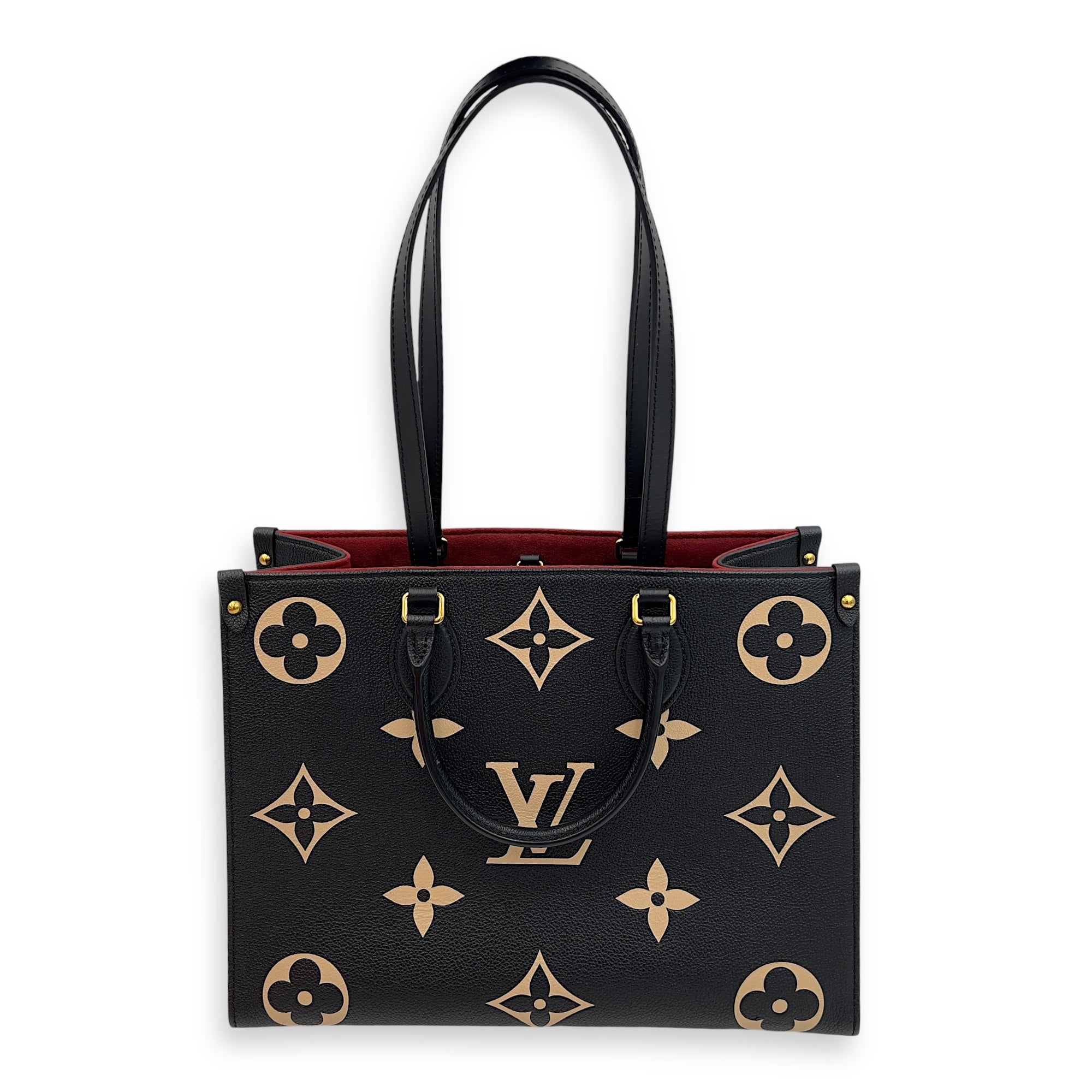 Louis Vuitton OnTheGo MM Black Top Handle Bag in Empreinte Leather, Gold hardware_9