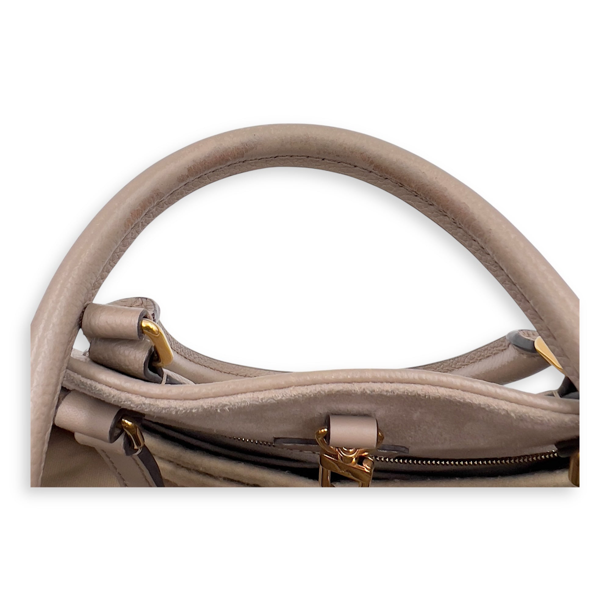 Louis Vuitton OnTheGo MM Beige Top Handle Bag in Empreinte Leather, Gold hardware_12