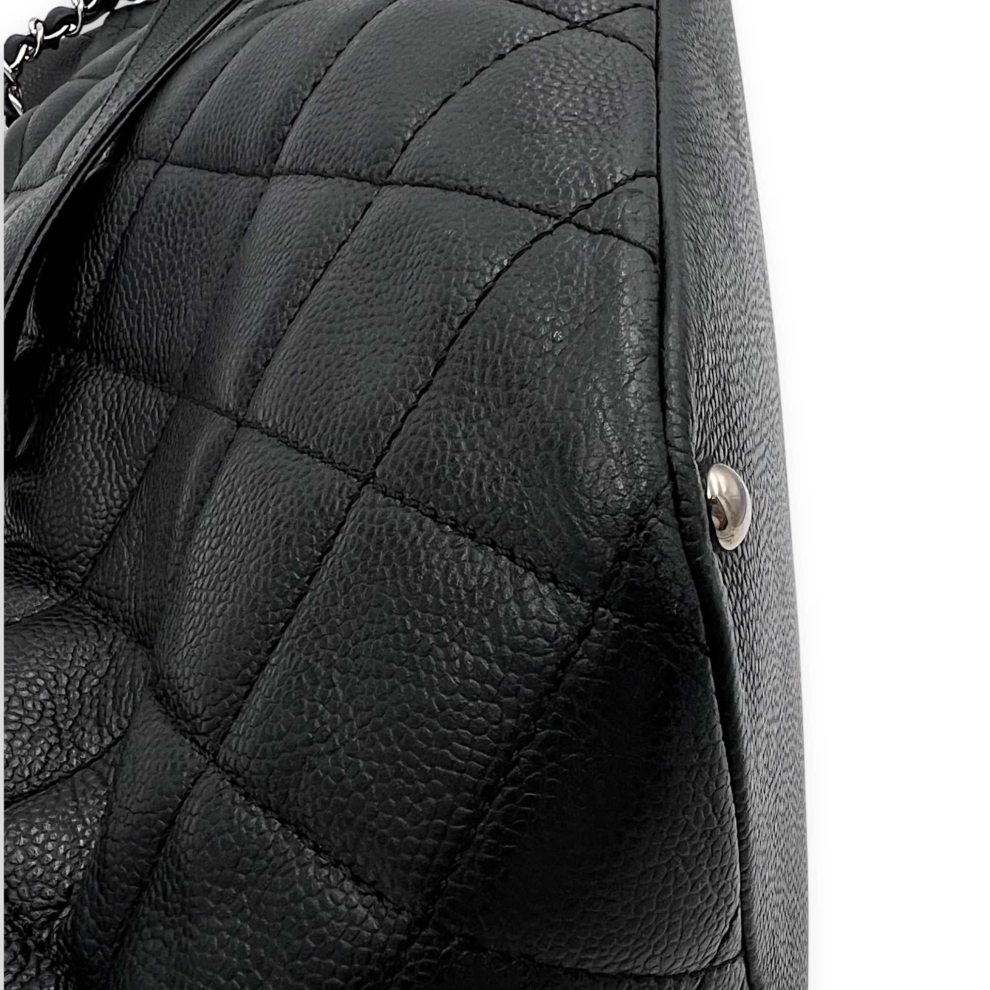Chanel CC Tote Bag Black in Caviar Leather, Silver hardware_11
