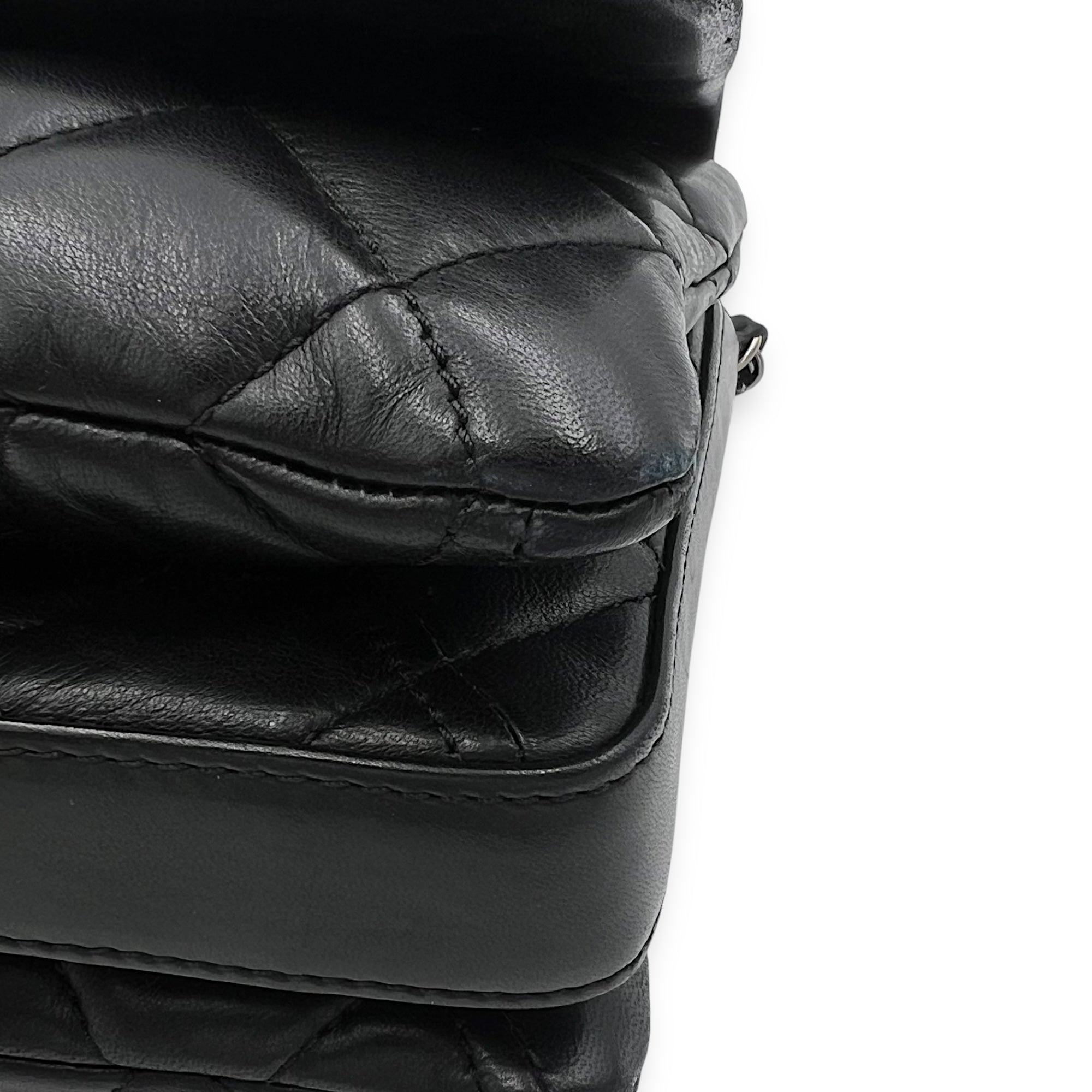Chanel Accordion Triple Shoulder Bag Black in Lambskin, Silver hardware_11