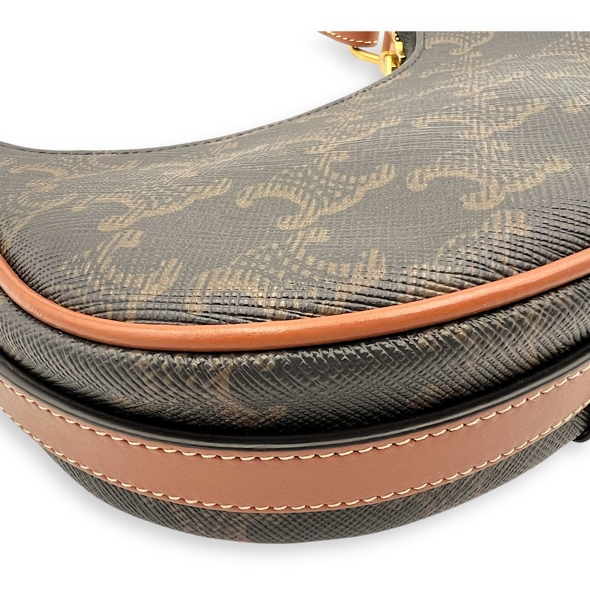 Celine Ava Shoulder Bag Brown in Coated Canvas, Gold hardware_11