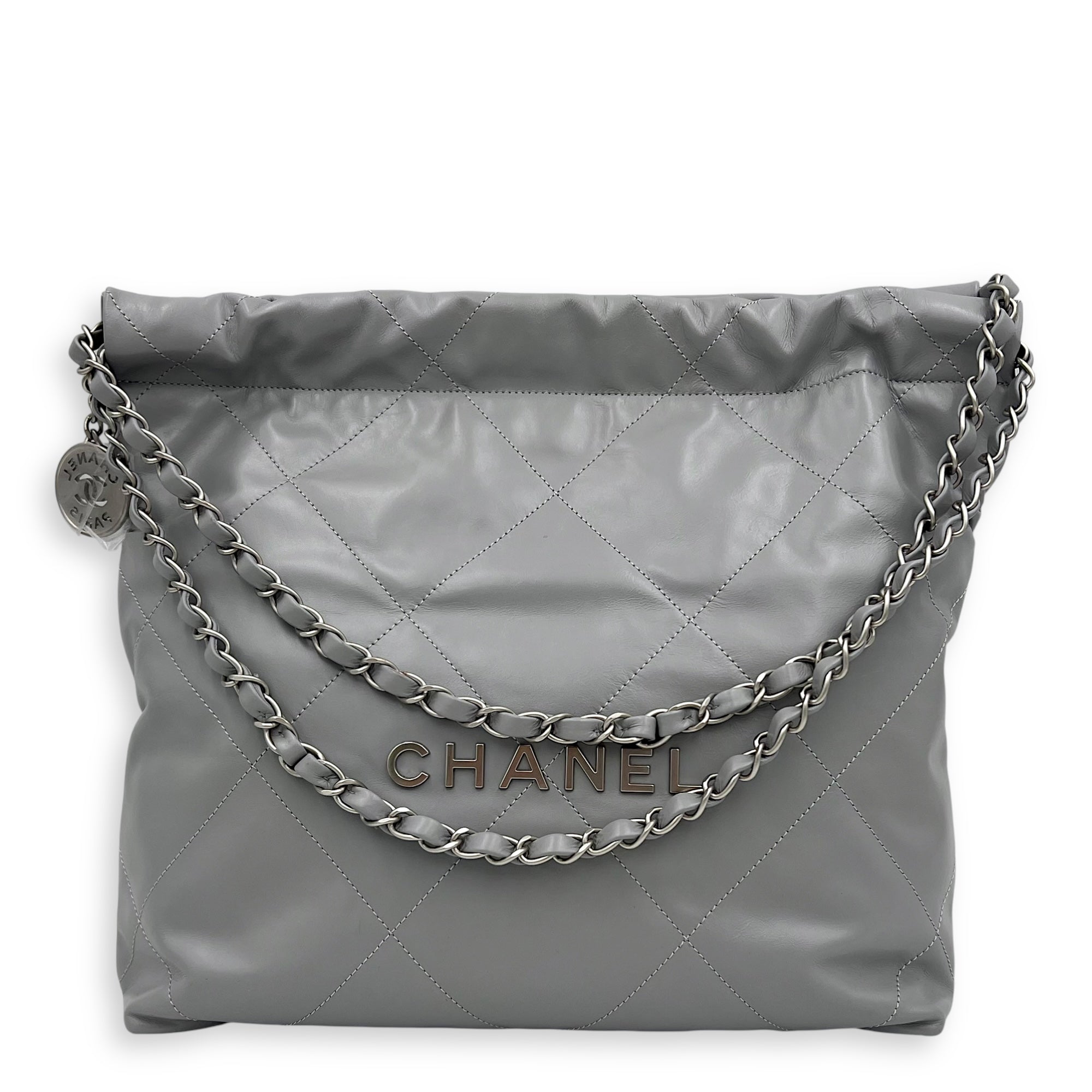 Chanel 22 Tote Bag Grey in Calfskin, Silver hardware_11