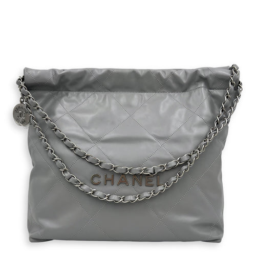 Chanel 22 Tote Bag Grey in Calfskin, Silver hardware_11