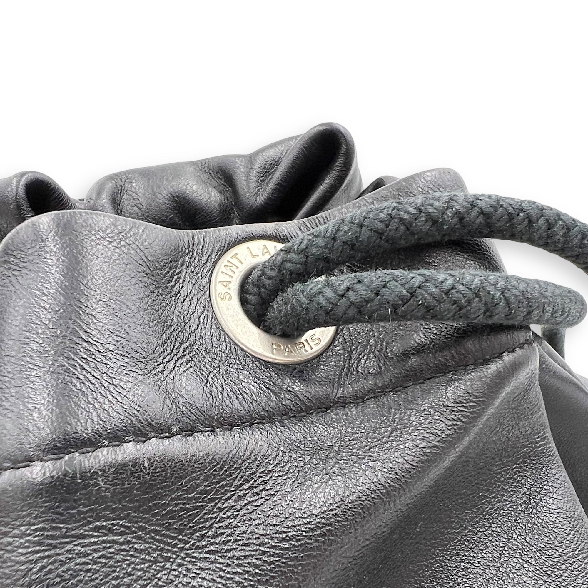 Saint Laurent Logo Backpack Black in Calfskin, Silver hardware_11