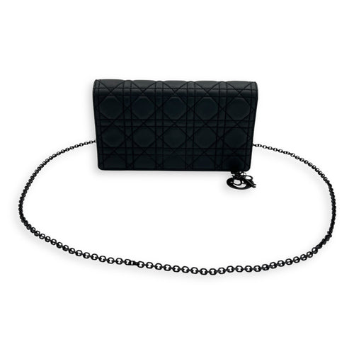 Dior Lady Dior Pouch With Strap Black Wallet On Chain in Calfskin, Silver hardware_12