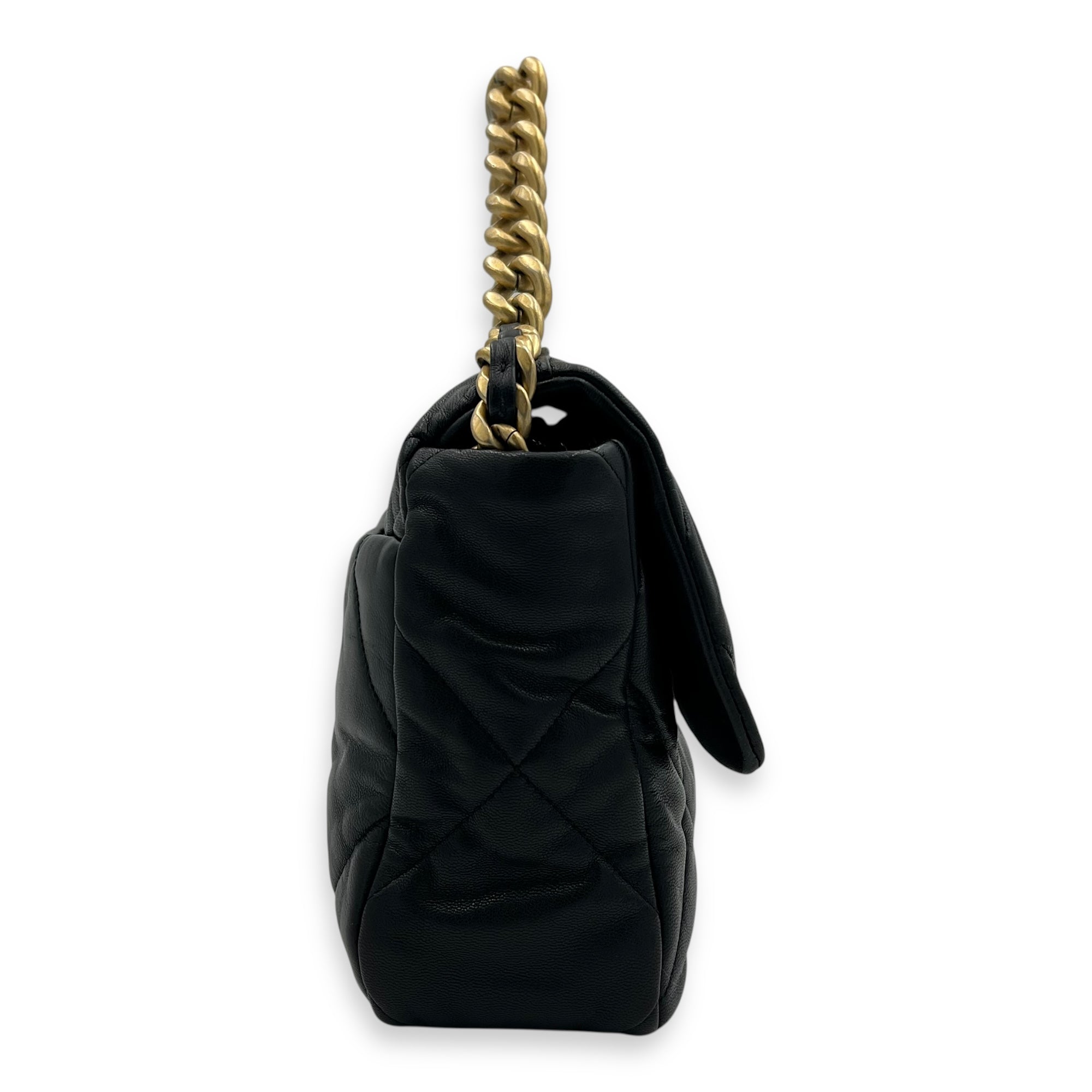 Chanel C19 Large Black Shoulder Bag in Goat Leather, Mixed hardware_4