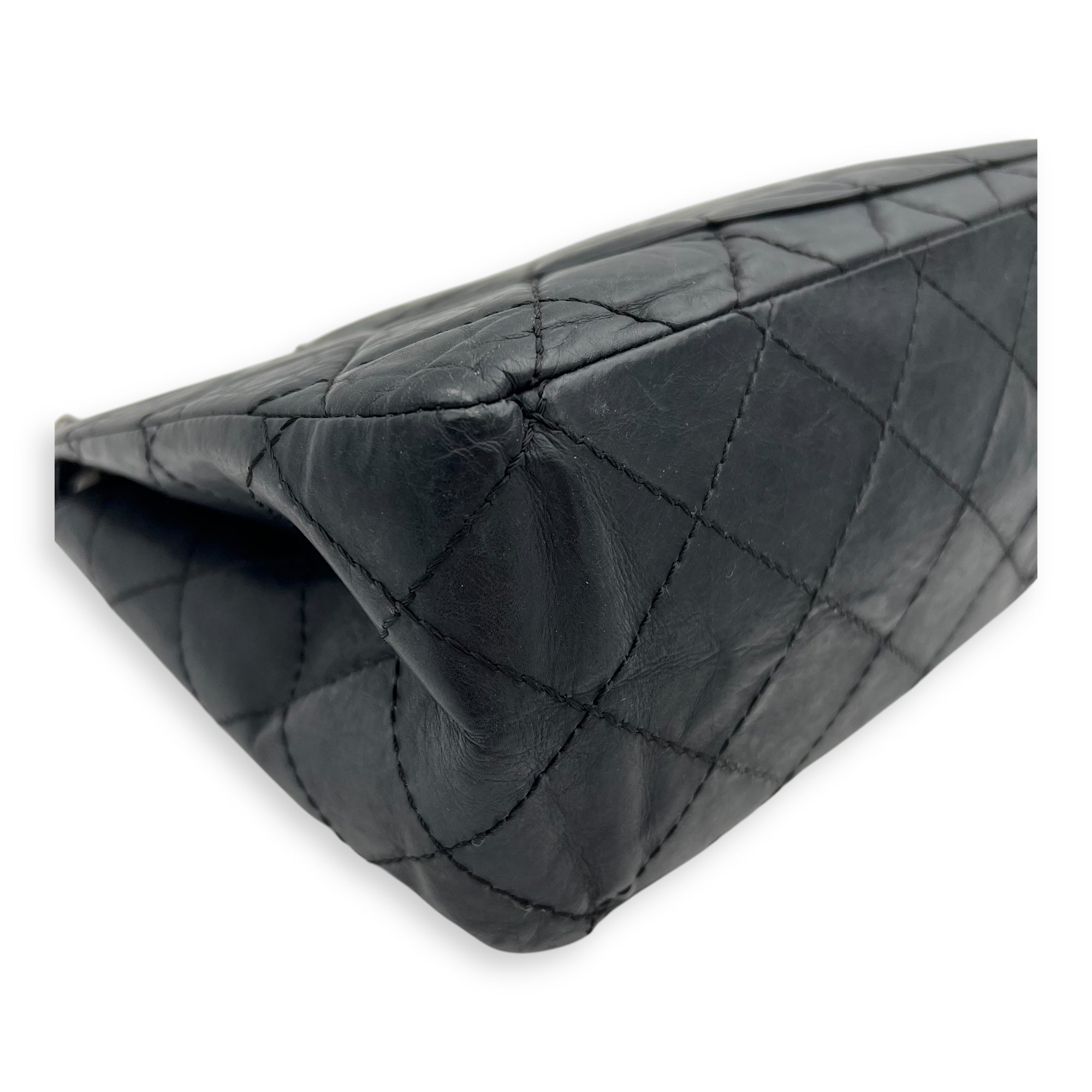 Chanel 2.55 227 Black Shoulder Bag in Calfskin, Ruthenium hardware_13