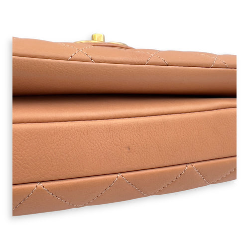 Chanel Quilted Zip Back Pocket Flap Shoulder Bag Brown in Calfskin, Gold hardware_11