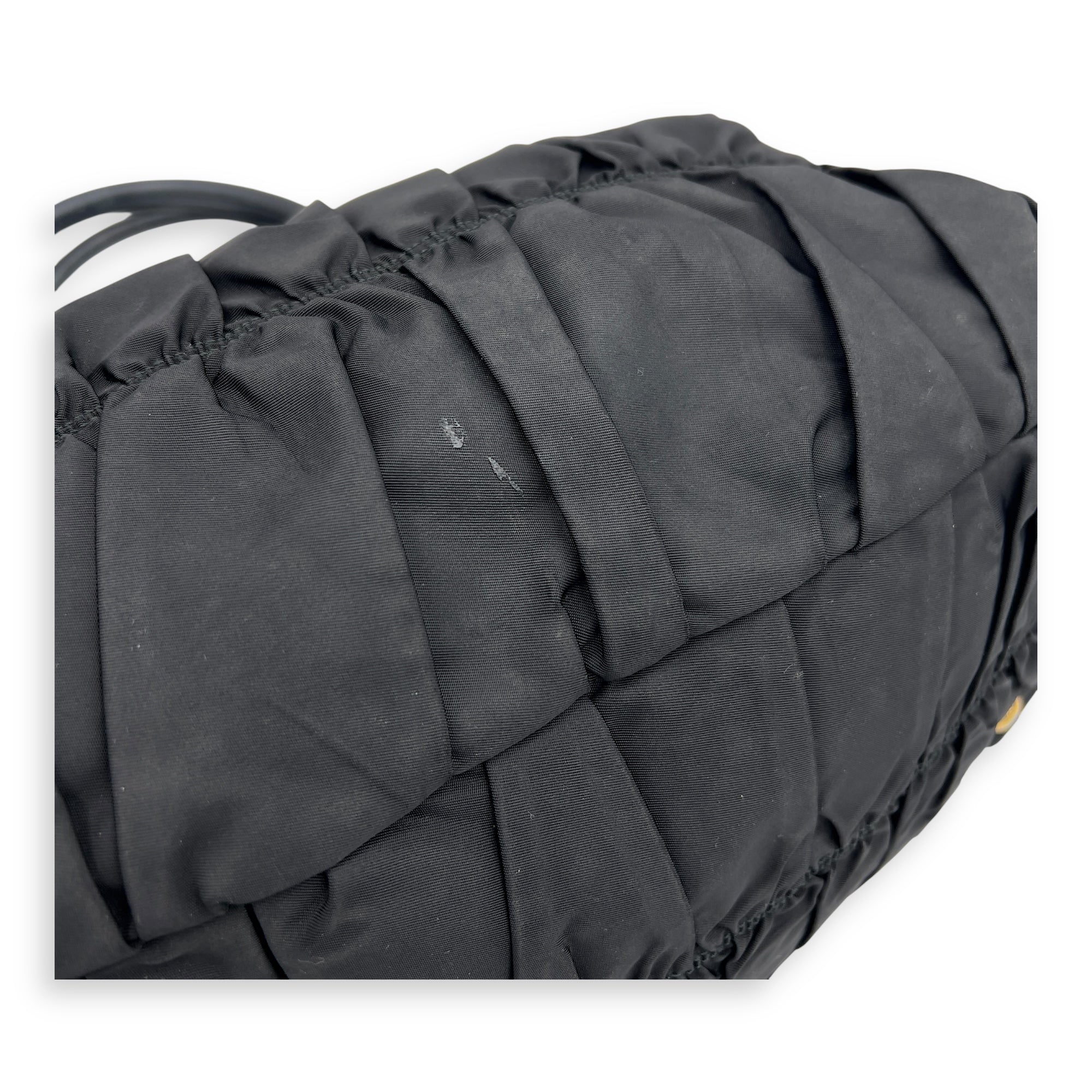Prada Gaufre Top Handle Bag Black in Nylon, Gold hardware_13