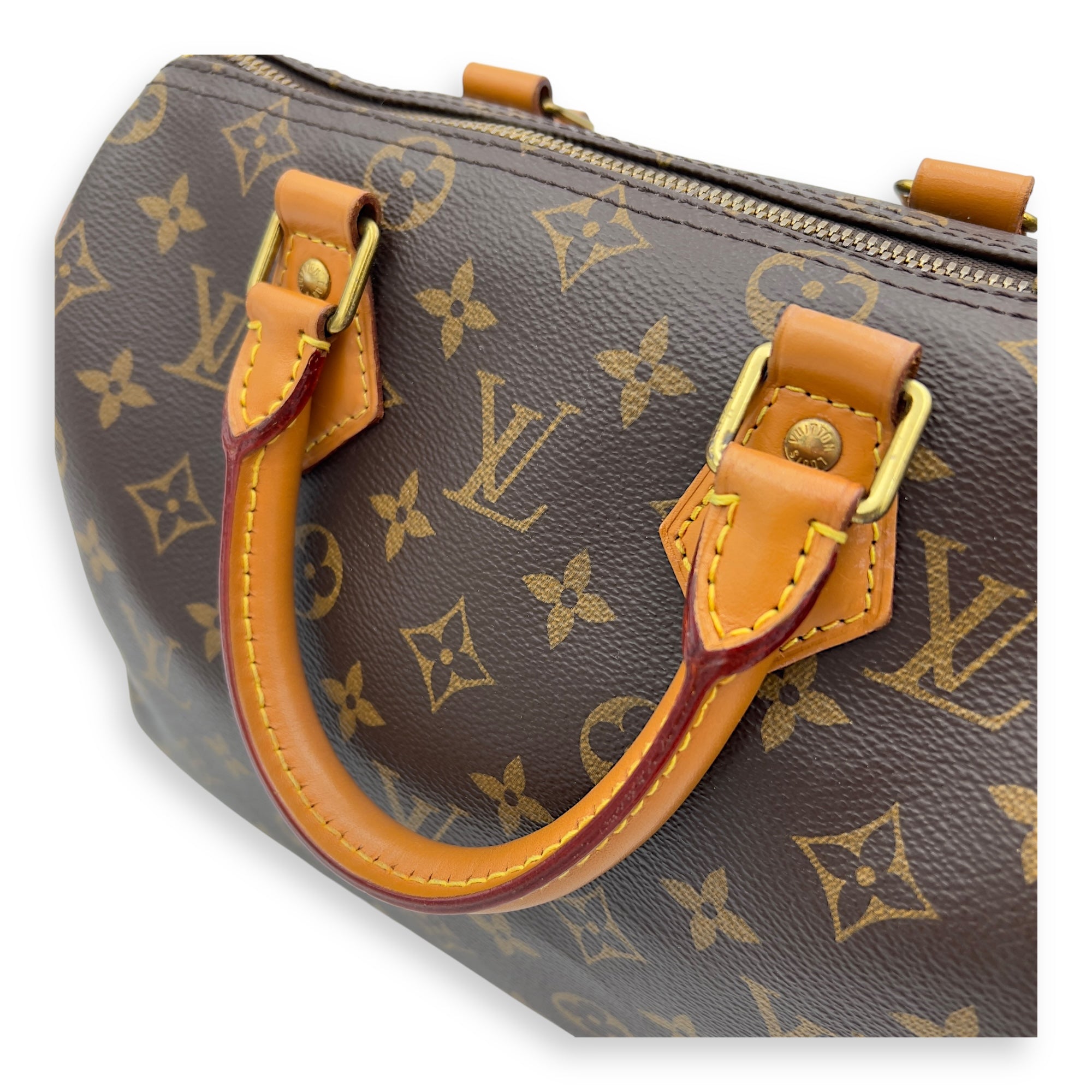 Louis Vuitton Speedy Bandouliere Top Handle Bag 25 Brown in Monogram Coated Canvas, Gold hardware_11