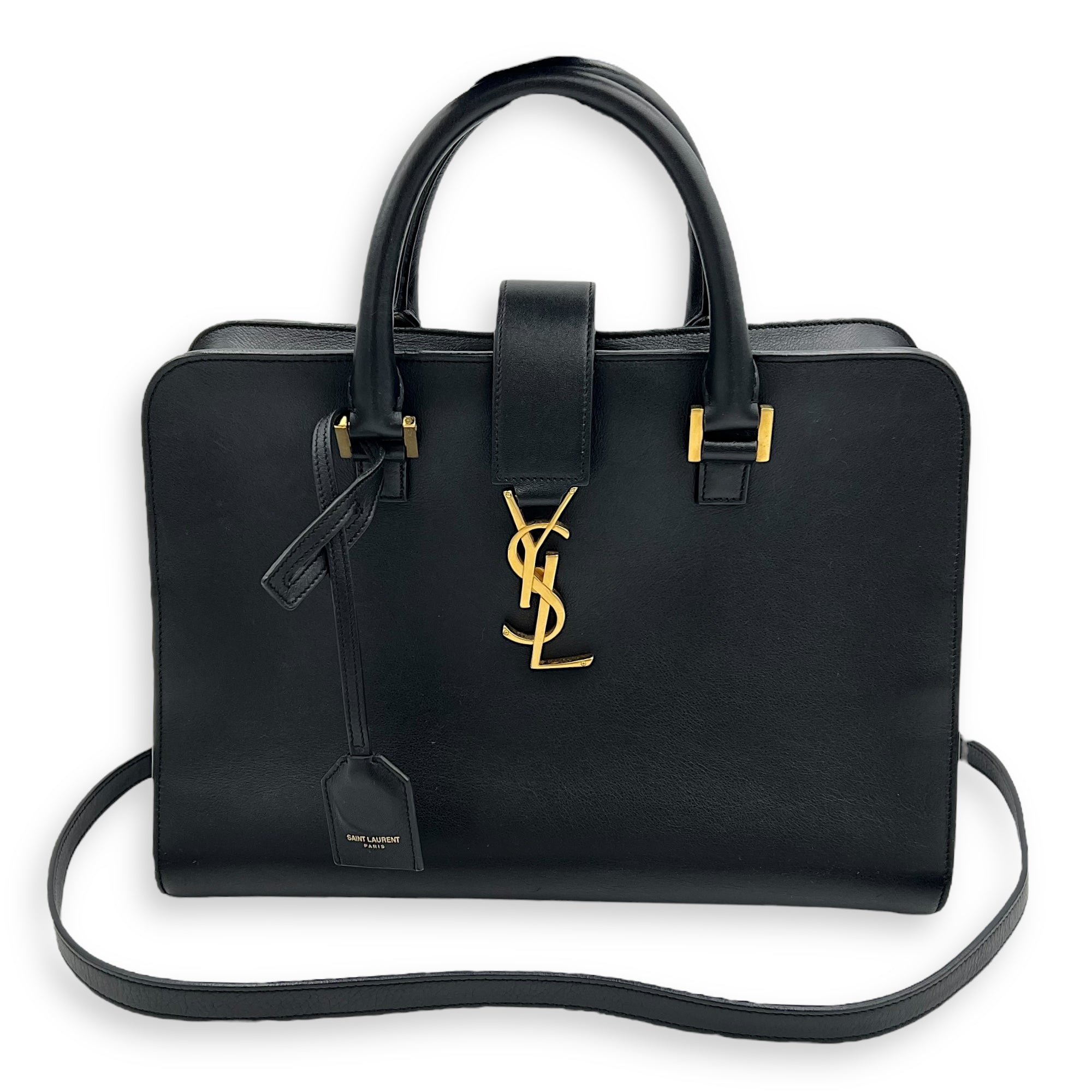 Saint Laurent Cabas Top Handle Bag Black in Calfskin, Gold hardware_11