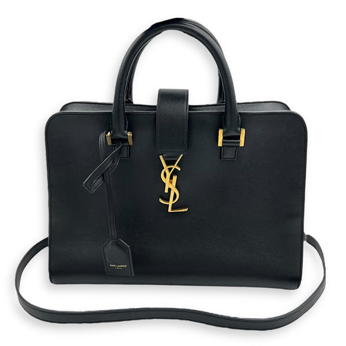 Saint Laurent Cabas Top Handle Bag Black in Calfskin, Gold hardware_11