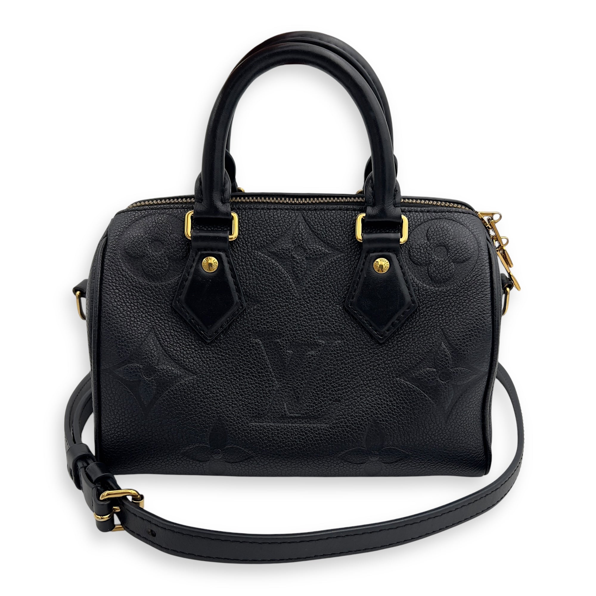 Louis Vuitton Speedy Bandouliere Top Handle Bag 20 Black in Empreinte Leather, Gold hardware_9