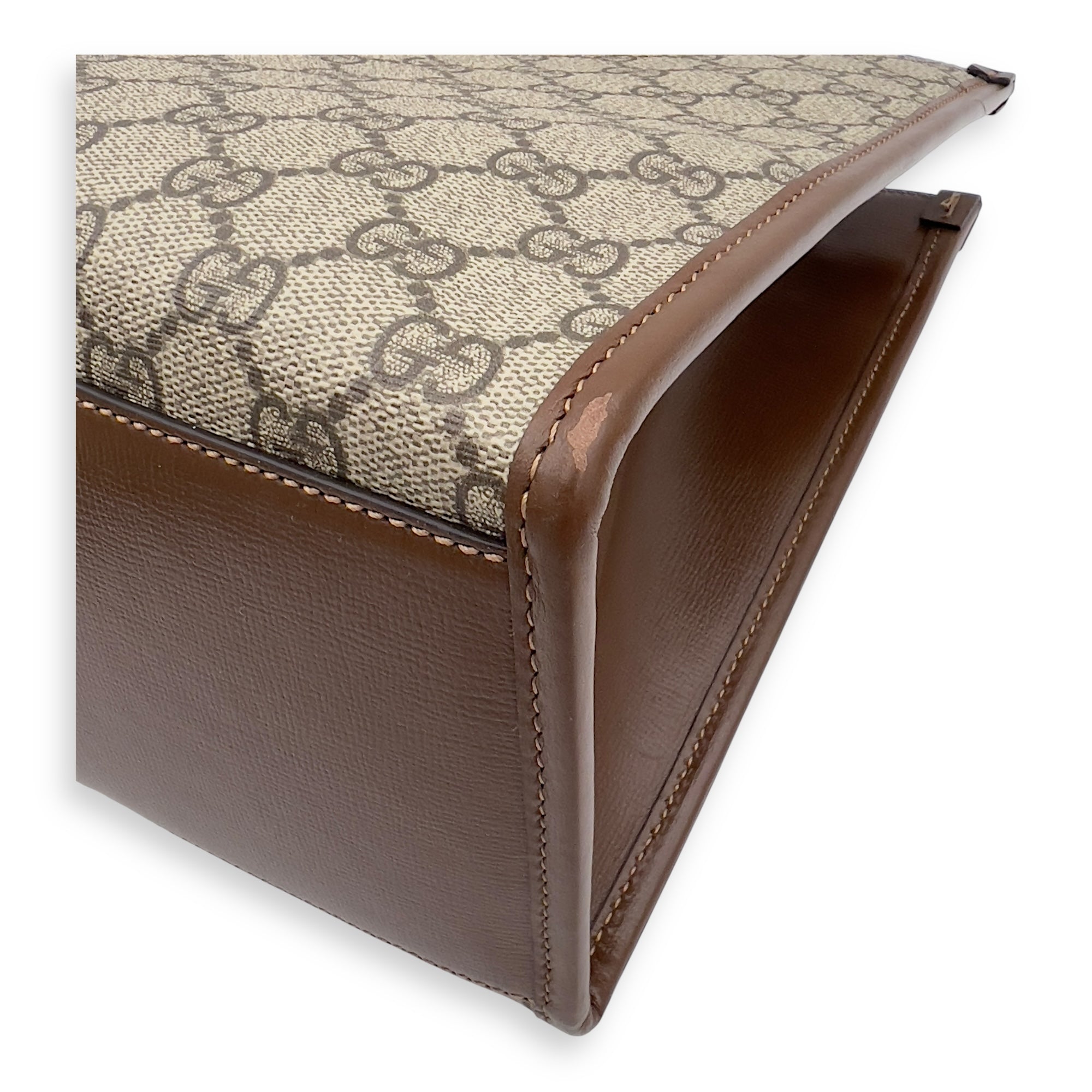 Gucci GG Top Handle Bag Brown in Coated Canvas, Gold hardware_11