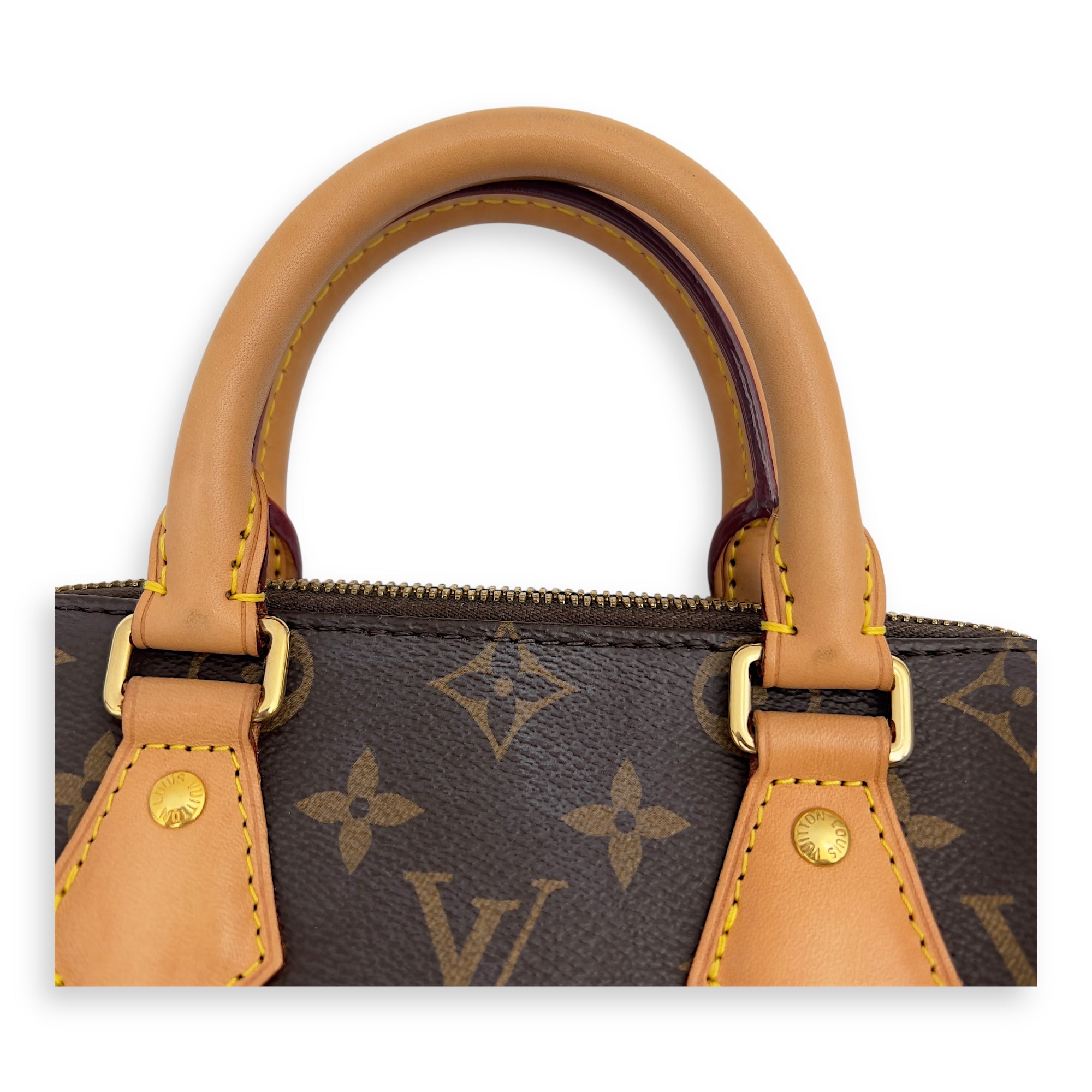 Louis Vuitton Speedy Bandouliere Top Handle Bag 20 Brown in Monogram Coated Canvas, Gold hardware_11