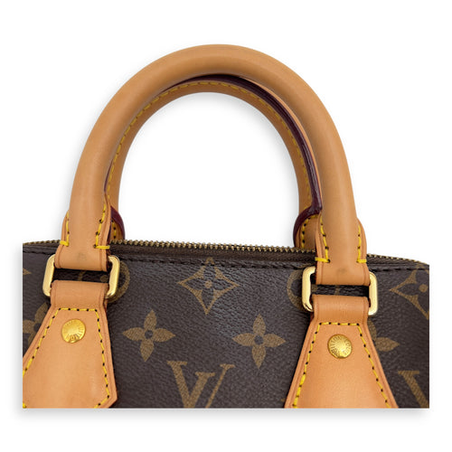 Louis Vuitton Speedy Bandouliere Top Handle Bag 20 Brown in Monogram Coated Canvas, Gold hardware_11