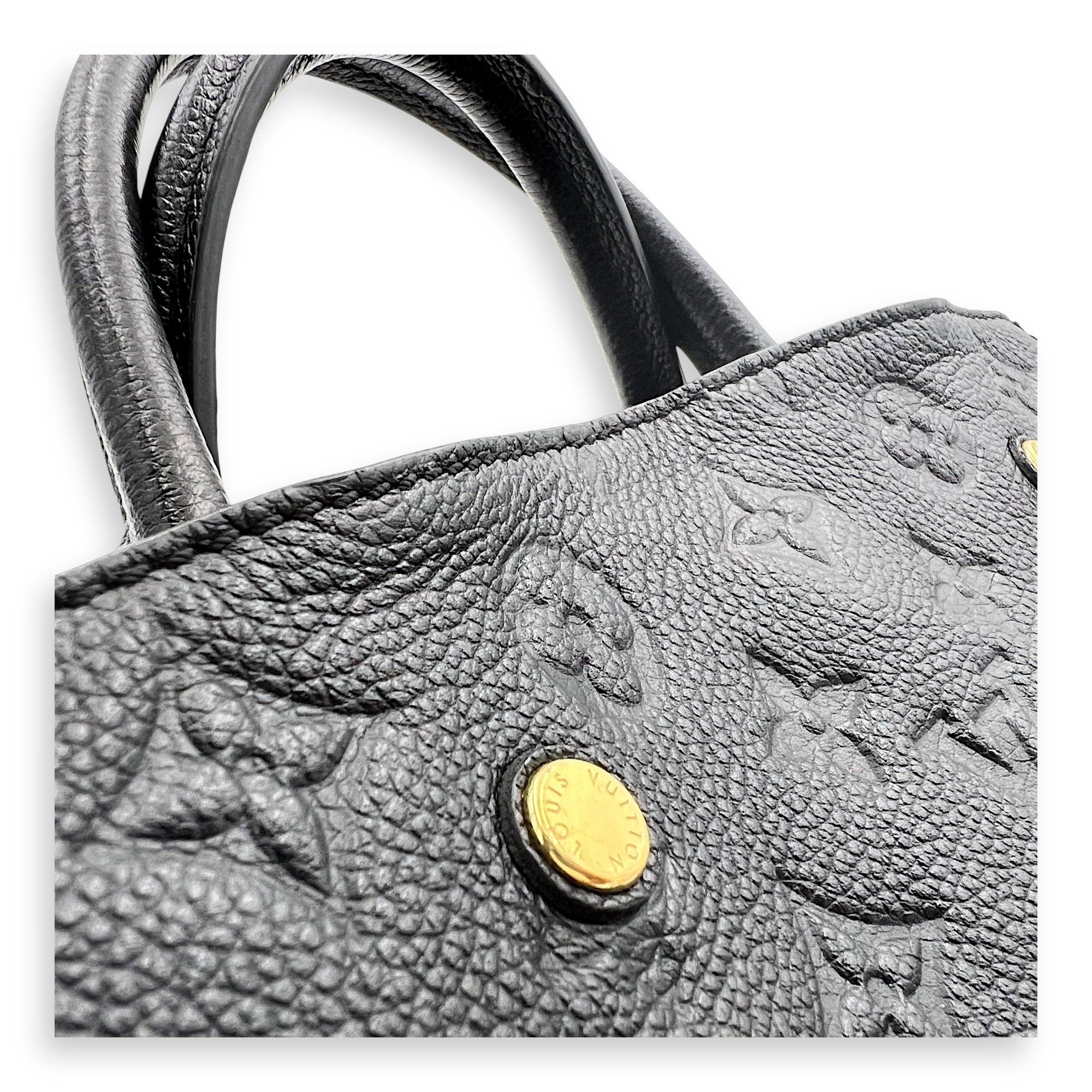 Louis Vuitton Montaigne Top Handle Bag BB Black in Empreinte Leather, Gold hardware_11