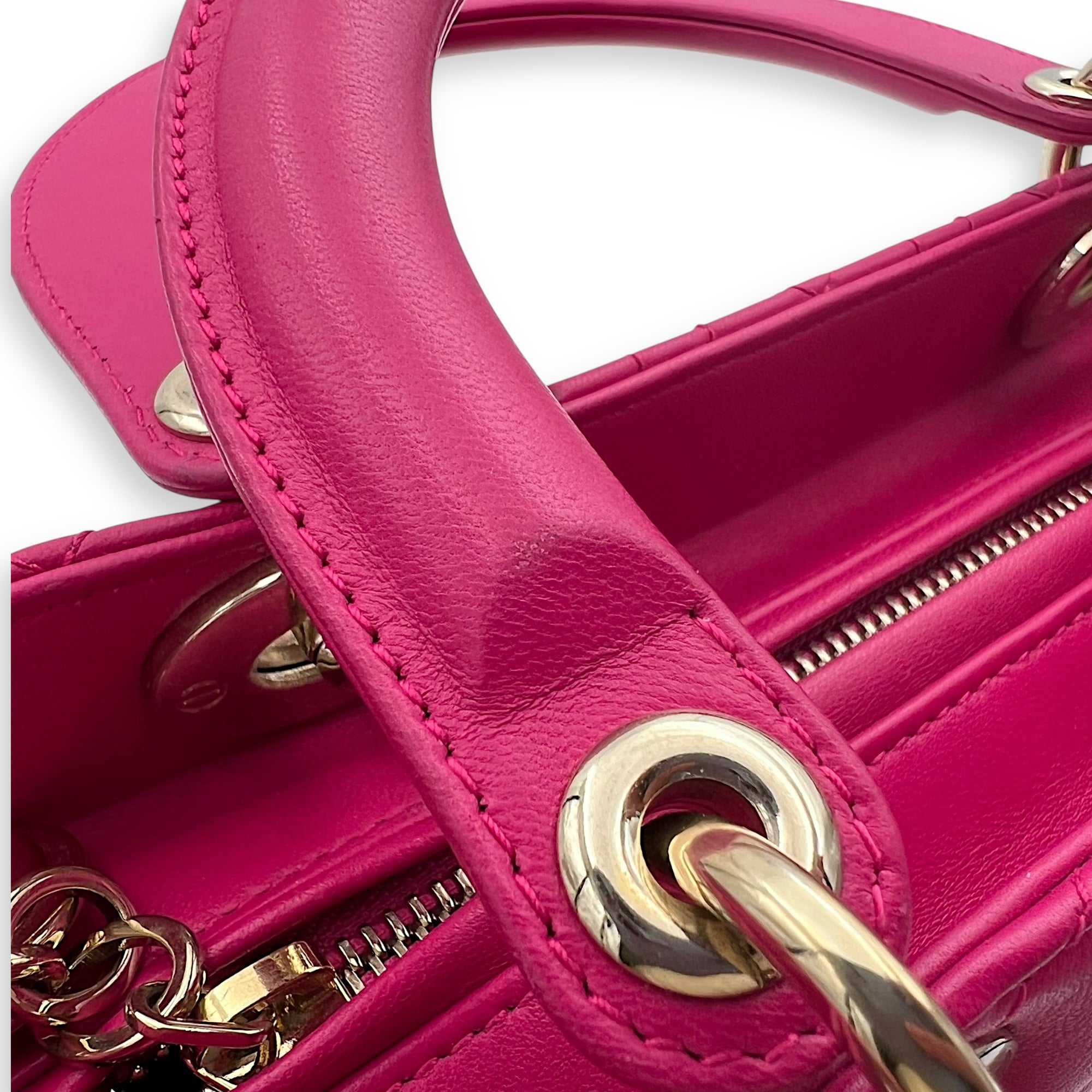 Dior Lady Dior Top Handle Bag Medium Pink in Calfskin, Gold hardware_11
