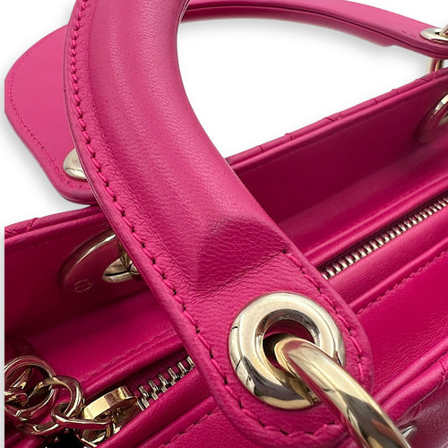 Dior Lady Dior Top Handle Bag Medium Pink in Calfskin, Gold hardware_11