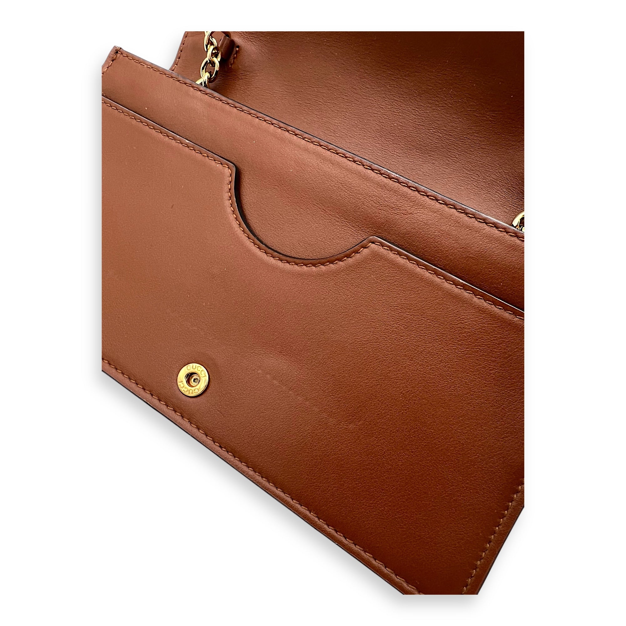Gucci Matelassé Wallet On Chain Brown in Calfskin, Gold hardware_5