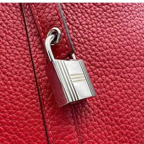 Hermès Picotin 22 Red Bucket Bag in Clemence, Palladium hardware_11