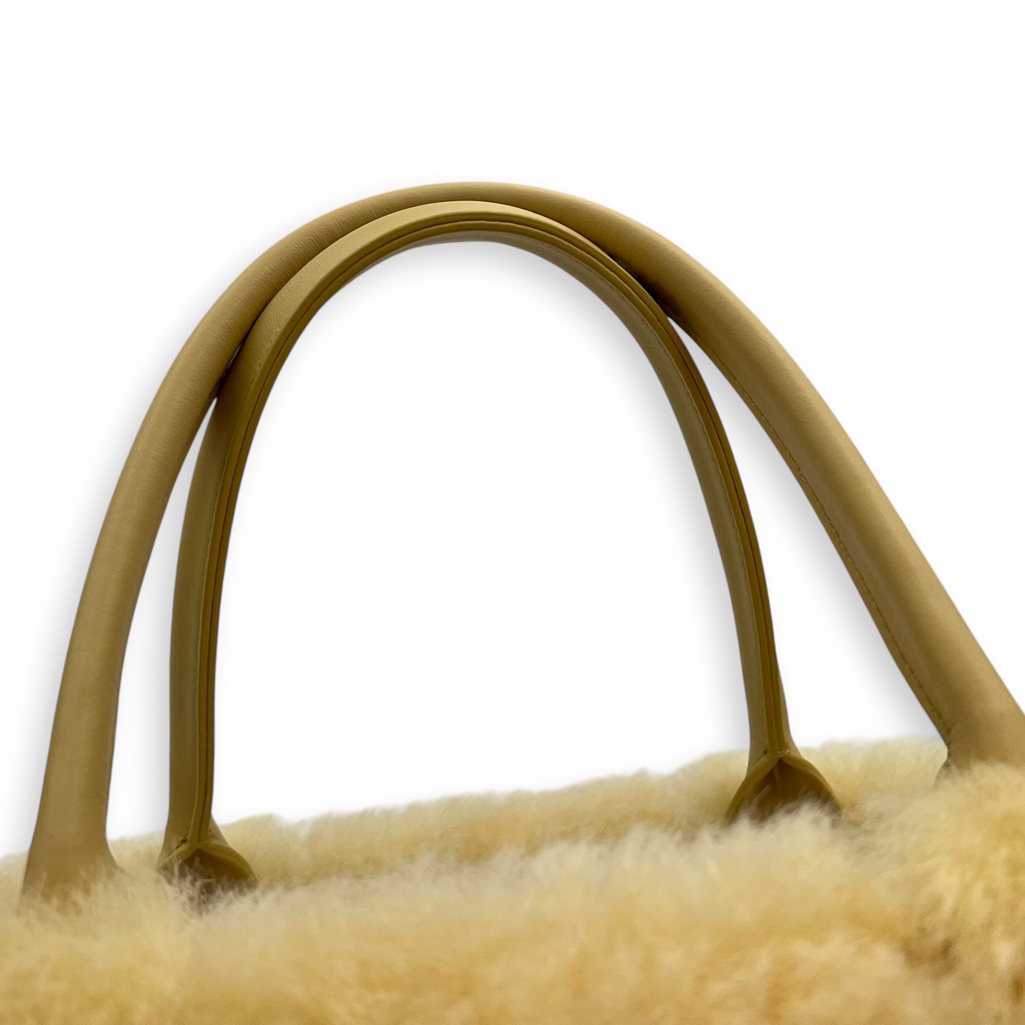 Bottega Veneta Arco Yellow Top Handle Bag in Shearling, Gold hardware_11